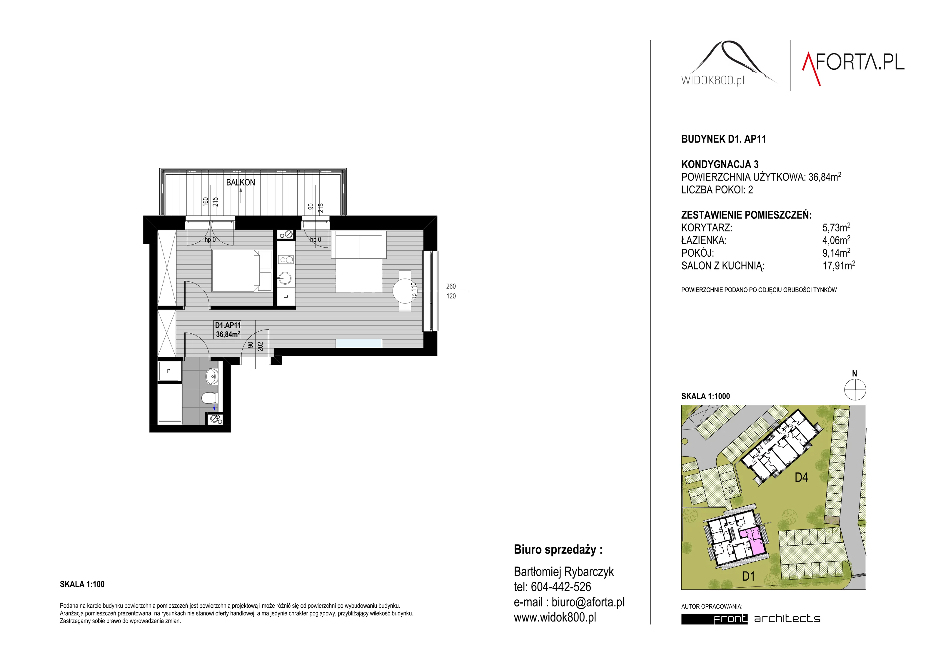 2 pokoje, apartament 36,84 m², piętro 3, oferta nr D1AP.11, Widok800, Szklarska Poręba, ul. Schroniskowa