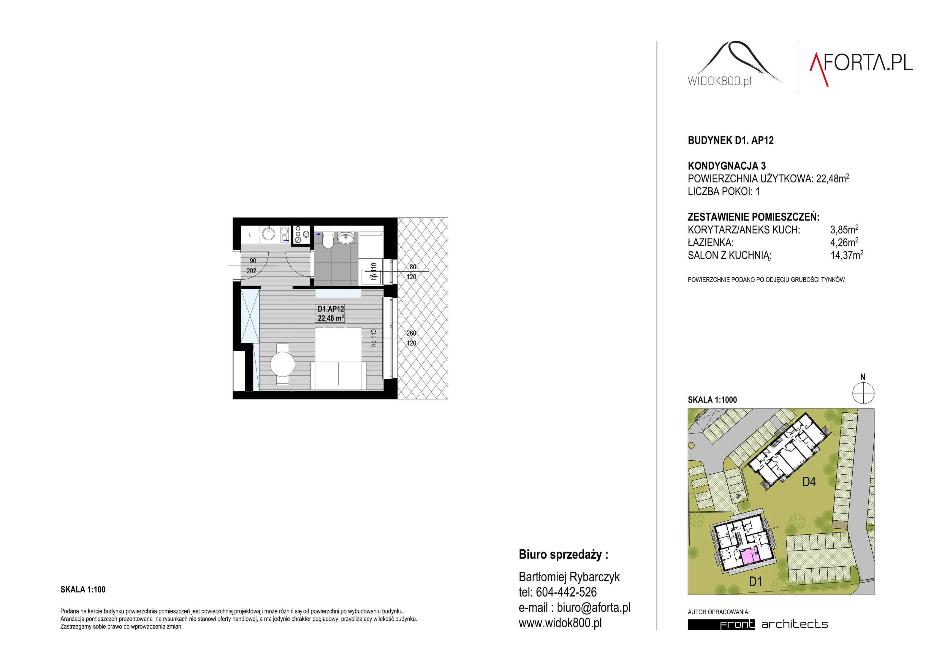 1 pokój, apartament 22,48 m², piętro 3, oferta nr D1AP.12, Widok800, Szklarska Poręba, ul. Schroniskowa