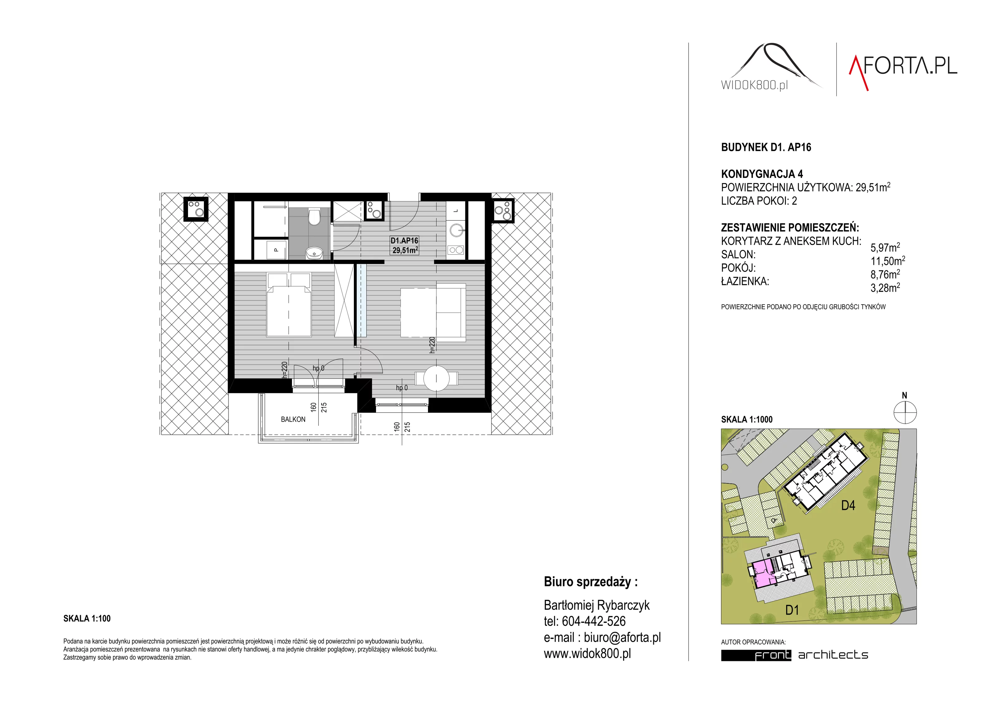 1 pokój, apartament 29,51 m², piętro 4, oferta nr D1AP.16, Widok800, Szklarska Poręba, ul. Schroniskowa