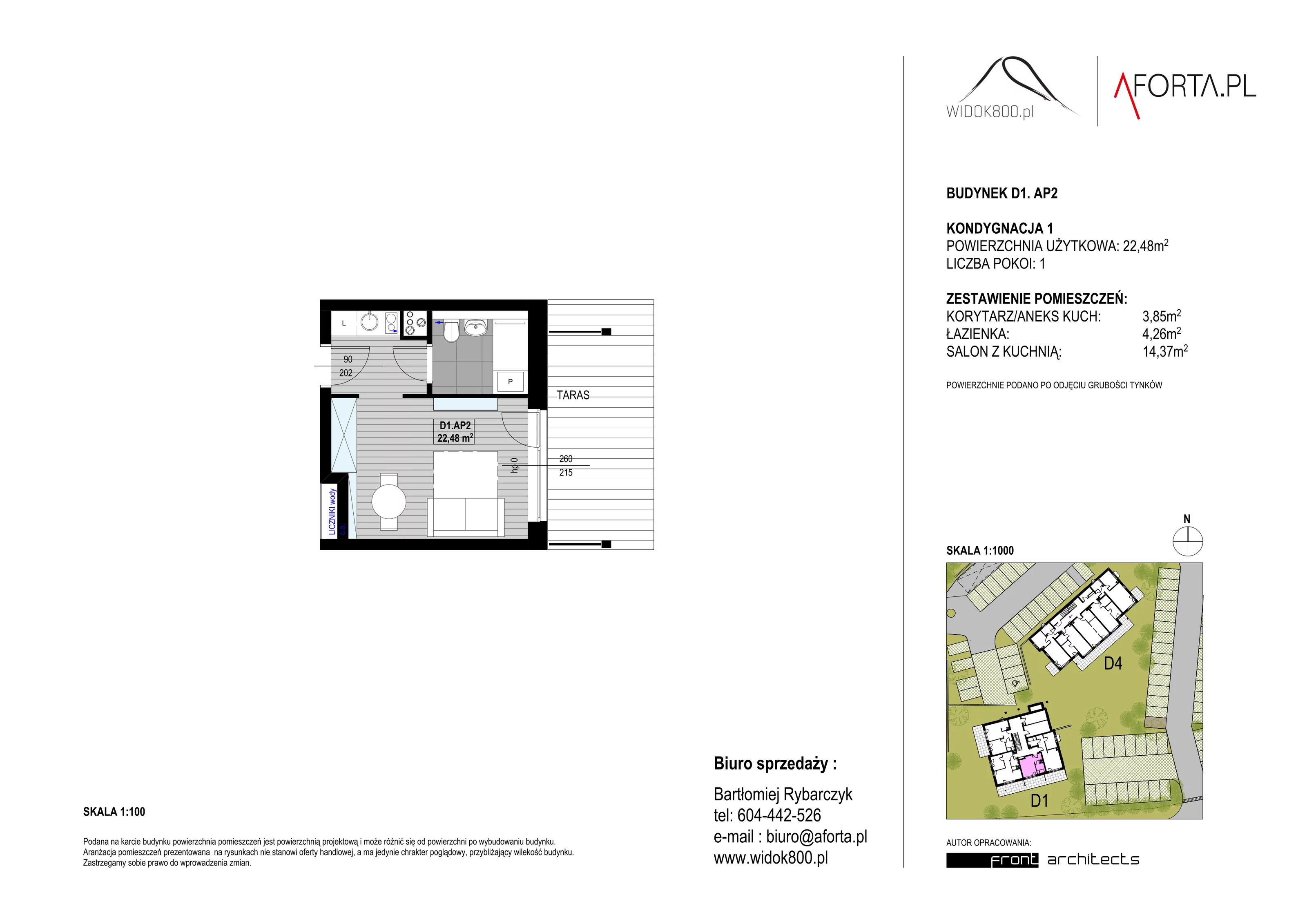 1 pokój, apartament 22,48 m², piętro 1, oferta nr D1AP.2, Widok800, Szklarska Poręba, ul. Schroniskowa