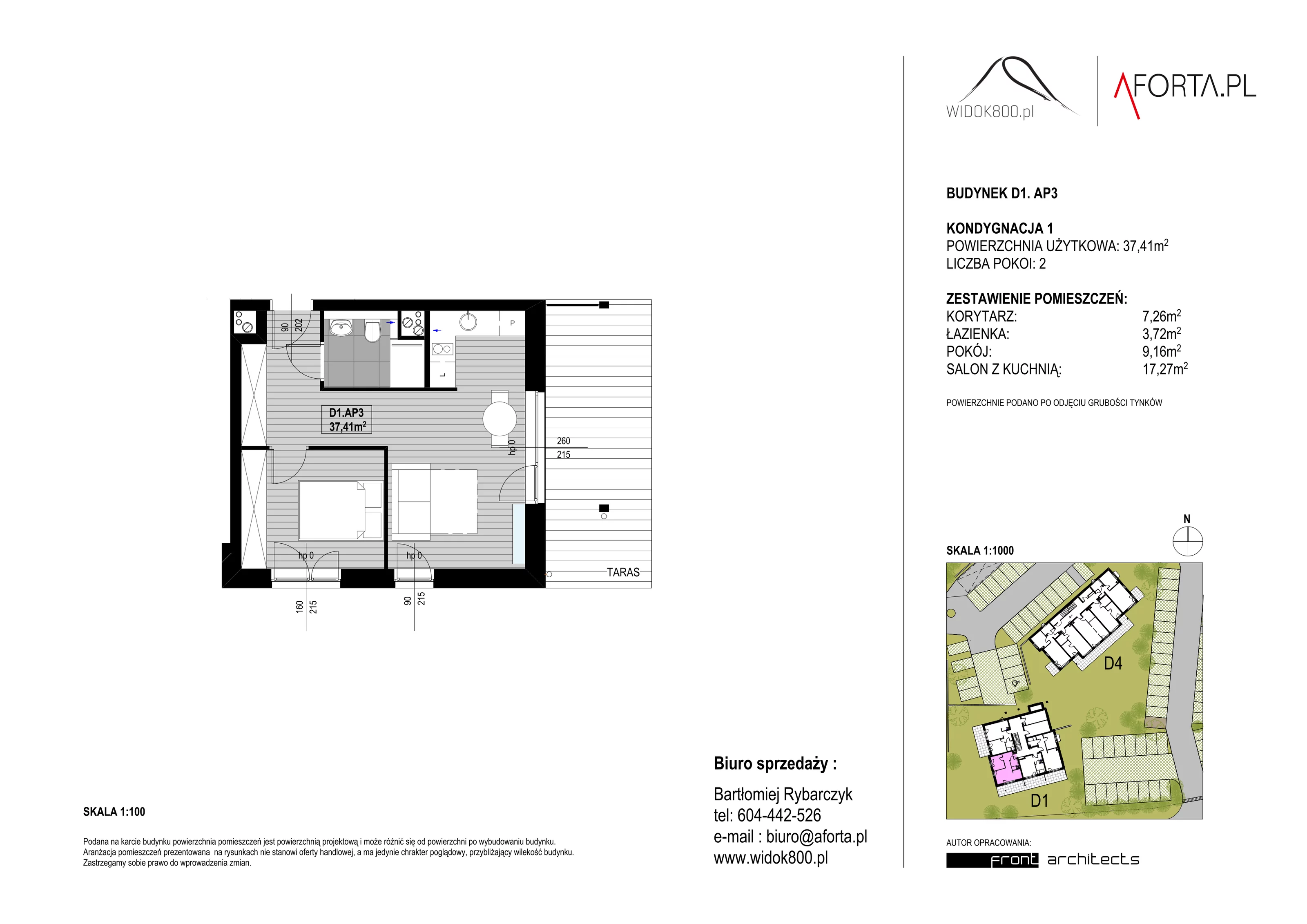 2 pokoje, apartament 37,41 m², piętro 1, oferta nr D1AP.3, Widok800, Szklarska Poręba, ul. Schroniskowa