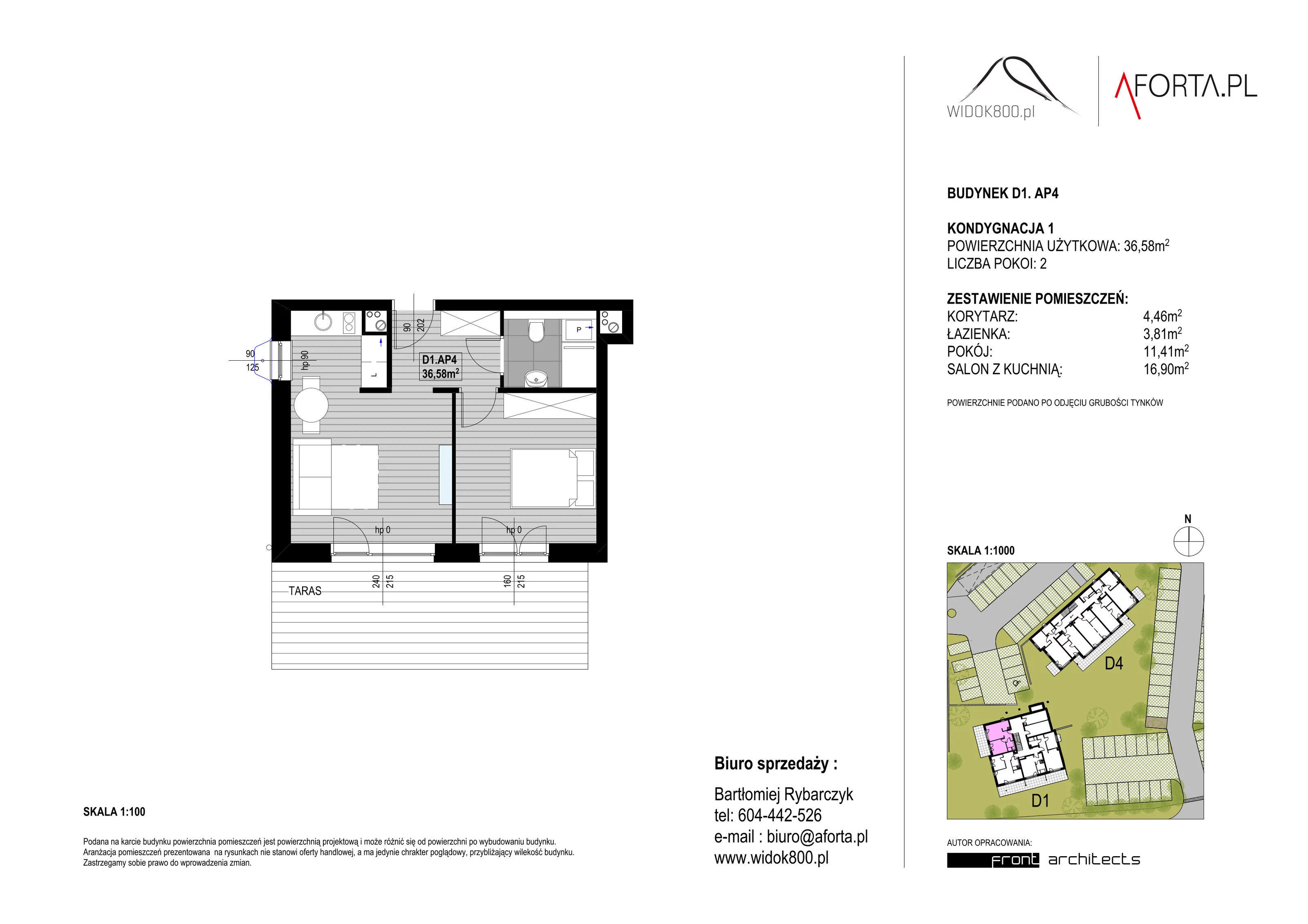 2 pokoje, apartament 36,58 m², piętro 1, oferta nr D1AP.4, Widok800, Szklarska Poręba, ul. Schroniskowa