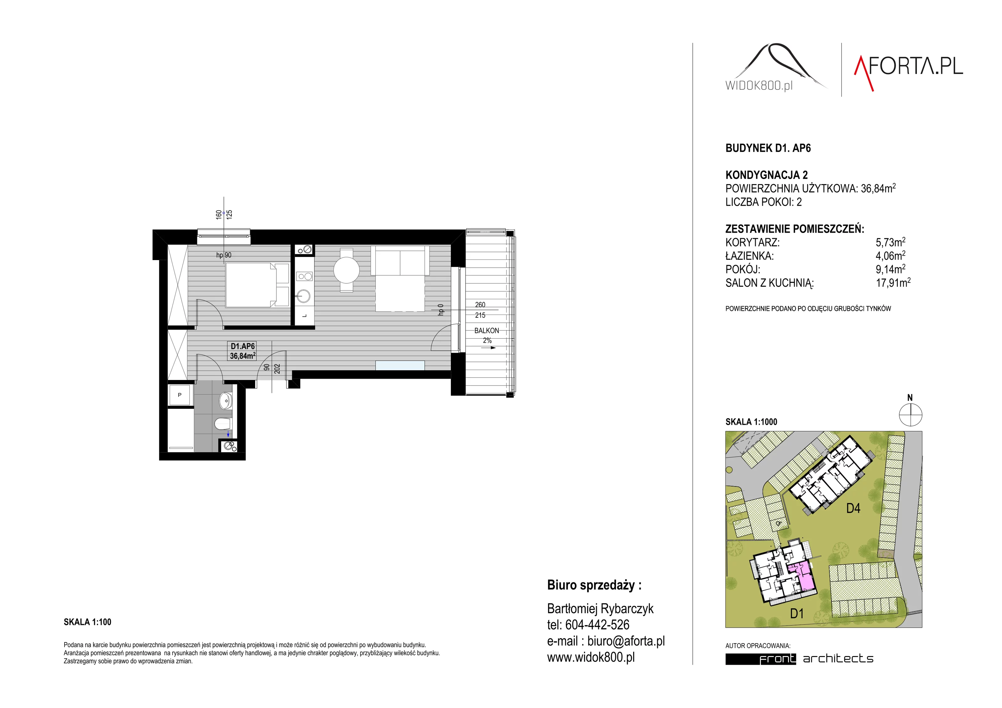 2 pokoje, apartament 36,84 m², piętro 2, oferta nr D1AP.6, Widok800, Szklarska Poręba, ul. Schroniskowa