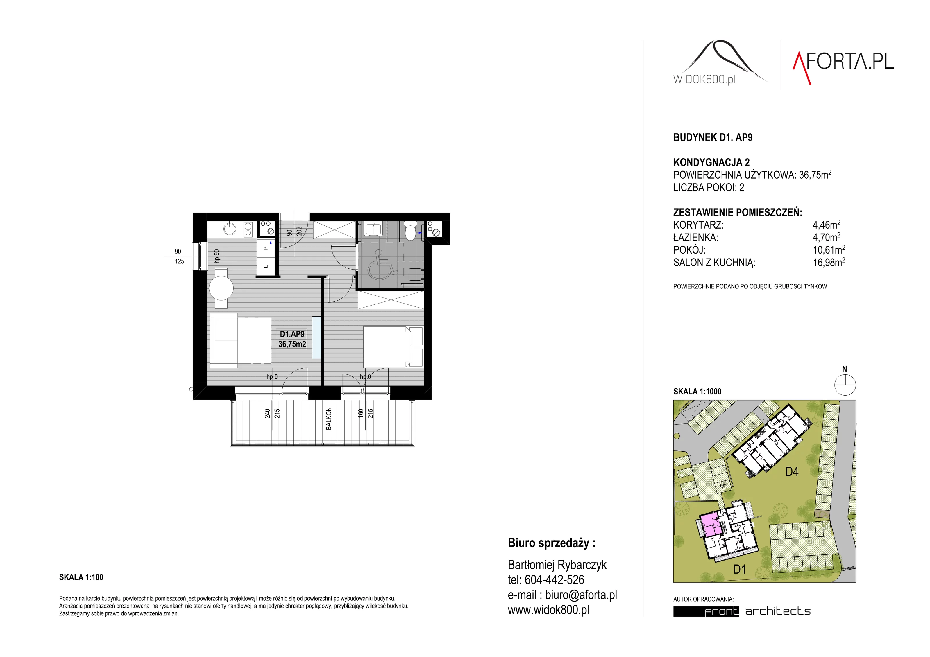 2 pokoje, apartament 36,75 m², piętro 2, oferta nr D1AP.9, Widok800, Szklarska Poręba, ul. Schroniskowa