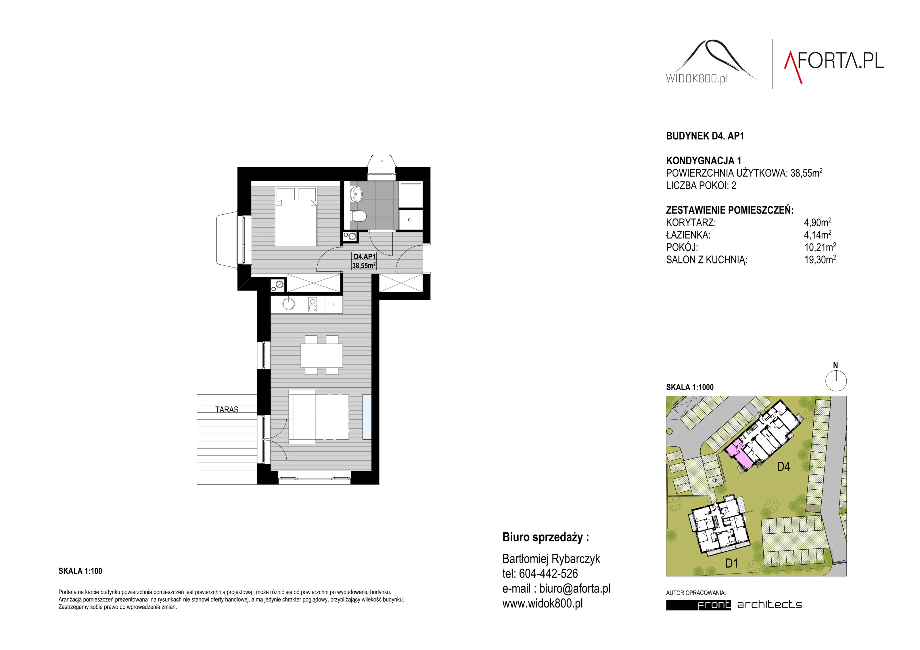 2 pokoje, apartament 38,55 m², piętro 1, oferta nr D4AP.1, Widok800, Szklarska Poręba, ul. Schroniskowa