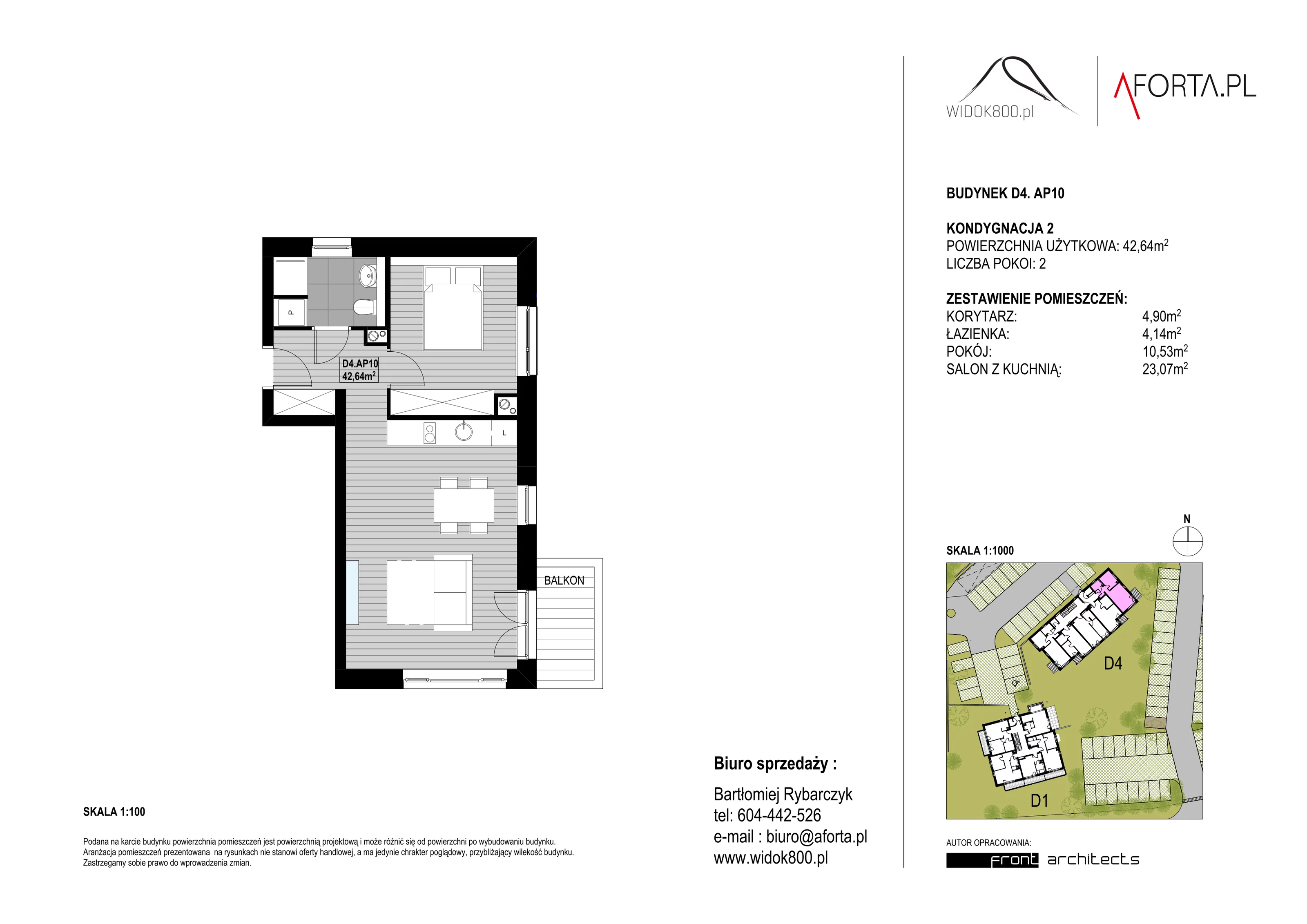 2 pokoje, apartament 42,64 m², piętro 2, oferta nr D4AP.10, Widok800, Szklarska Poręba, ul. Schroniskowa