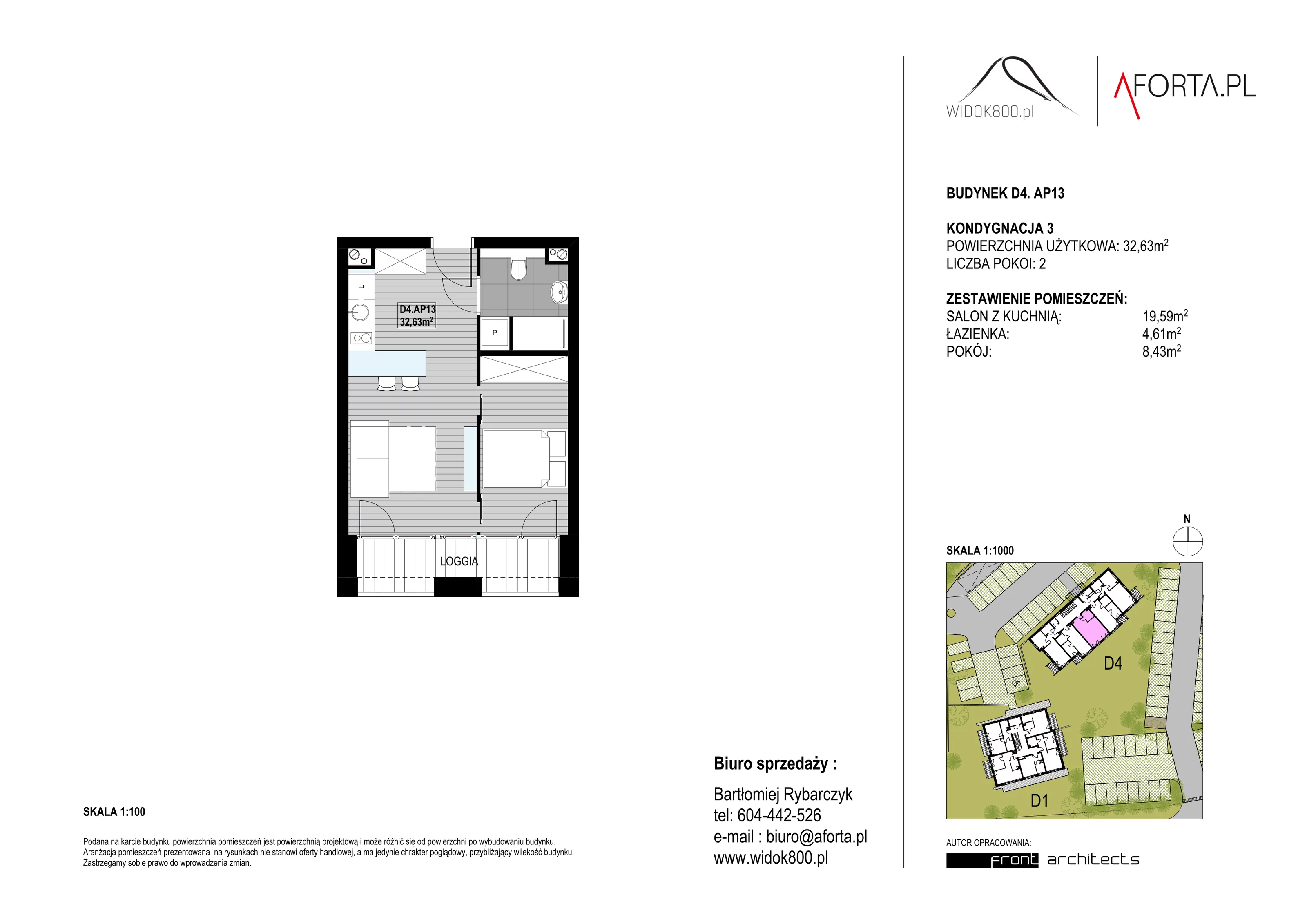 2 pokoje, apartament 32,63 m², piętro 3, oferta nr D4AP.13, Widok800, Szklarska Poręba, ul. Schroniskowa