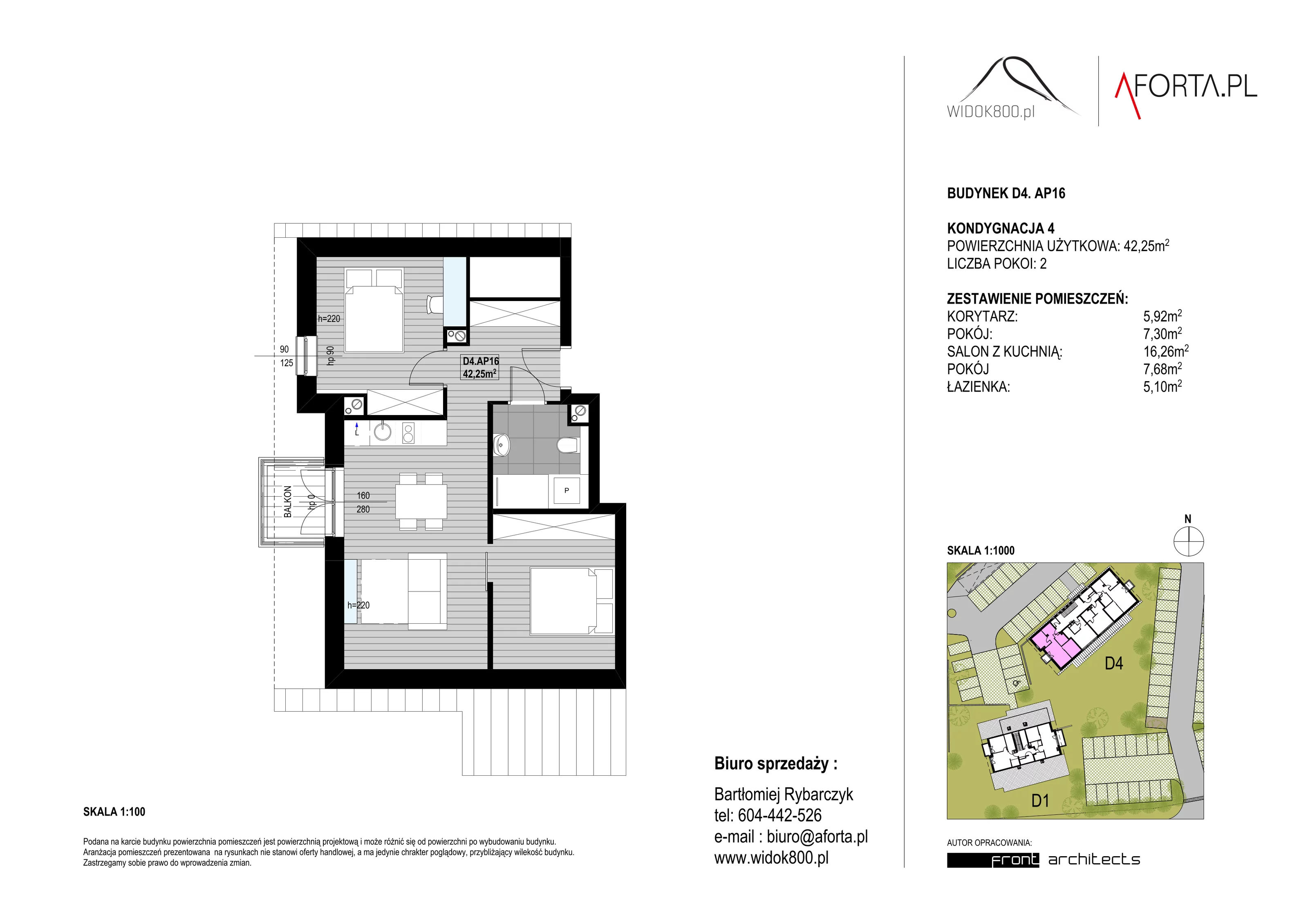 2 pokoje, apartament 42,25 m², piętro 4, oferta nr D4AP.16, Widok800, Szklarska Poręba, ul. Schroniskowa