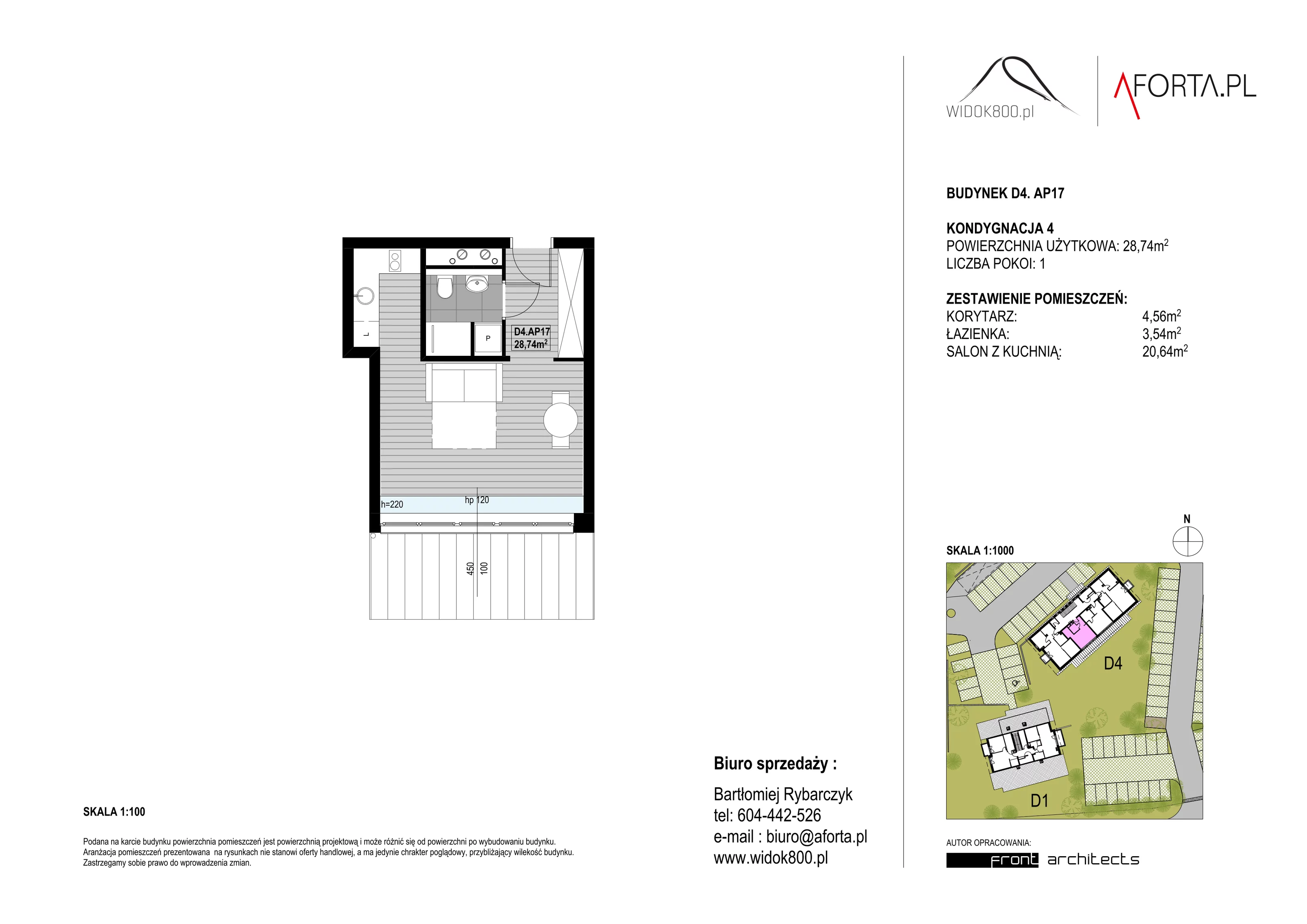 1 pokój, apartament 28,74 m², piętro 4, oferta nr D4AP.17, Widok800, Szklarska Poręba, ul. Schroniskowa