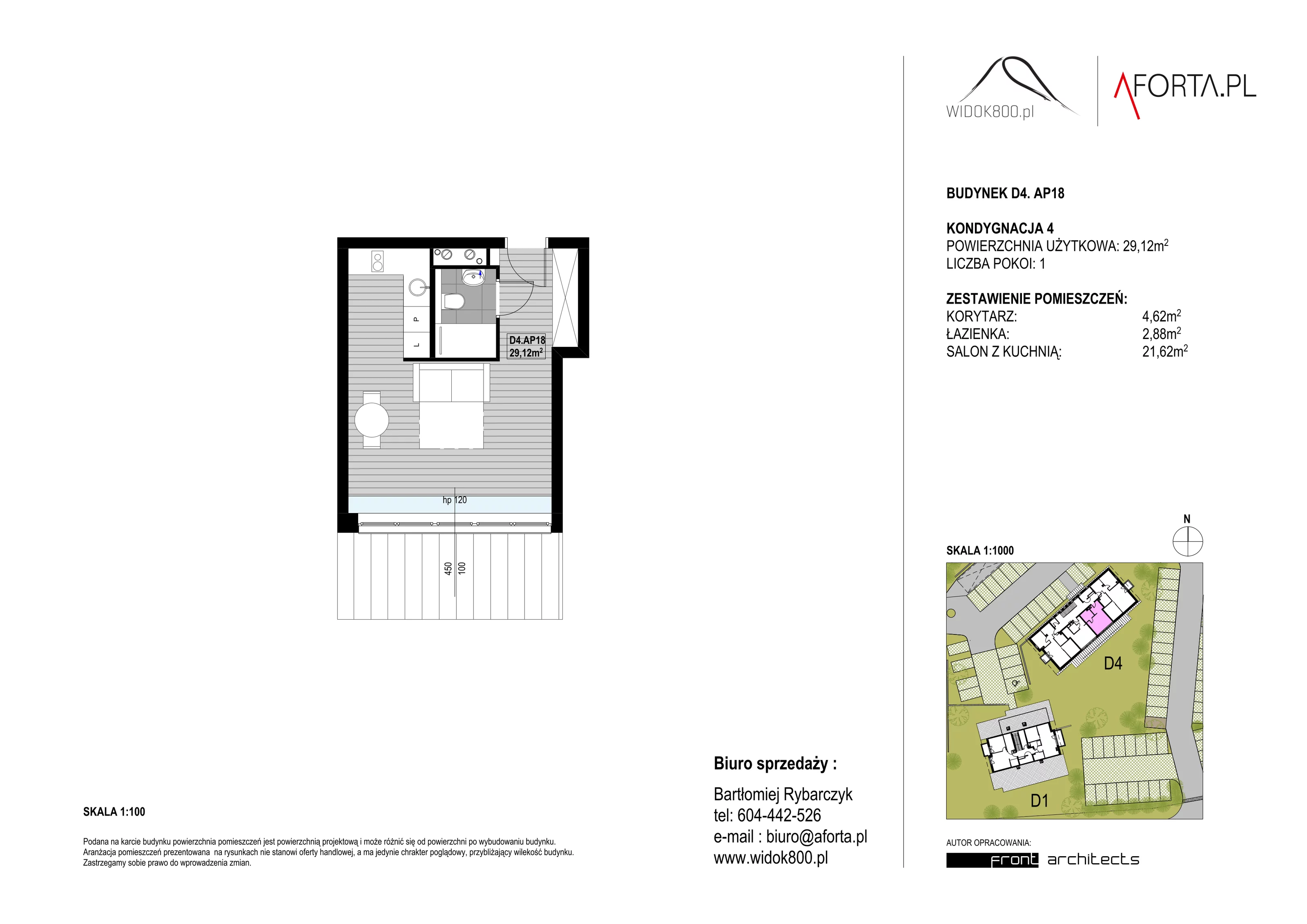 1 pokój, apartament 29,12 m², piętro 4, oferta nr D4AP.18, Widok800, Szklarska Poręba, ul. Schroniskowa