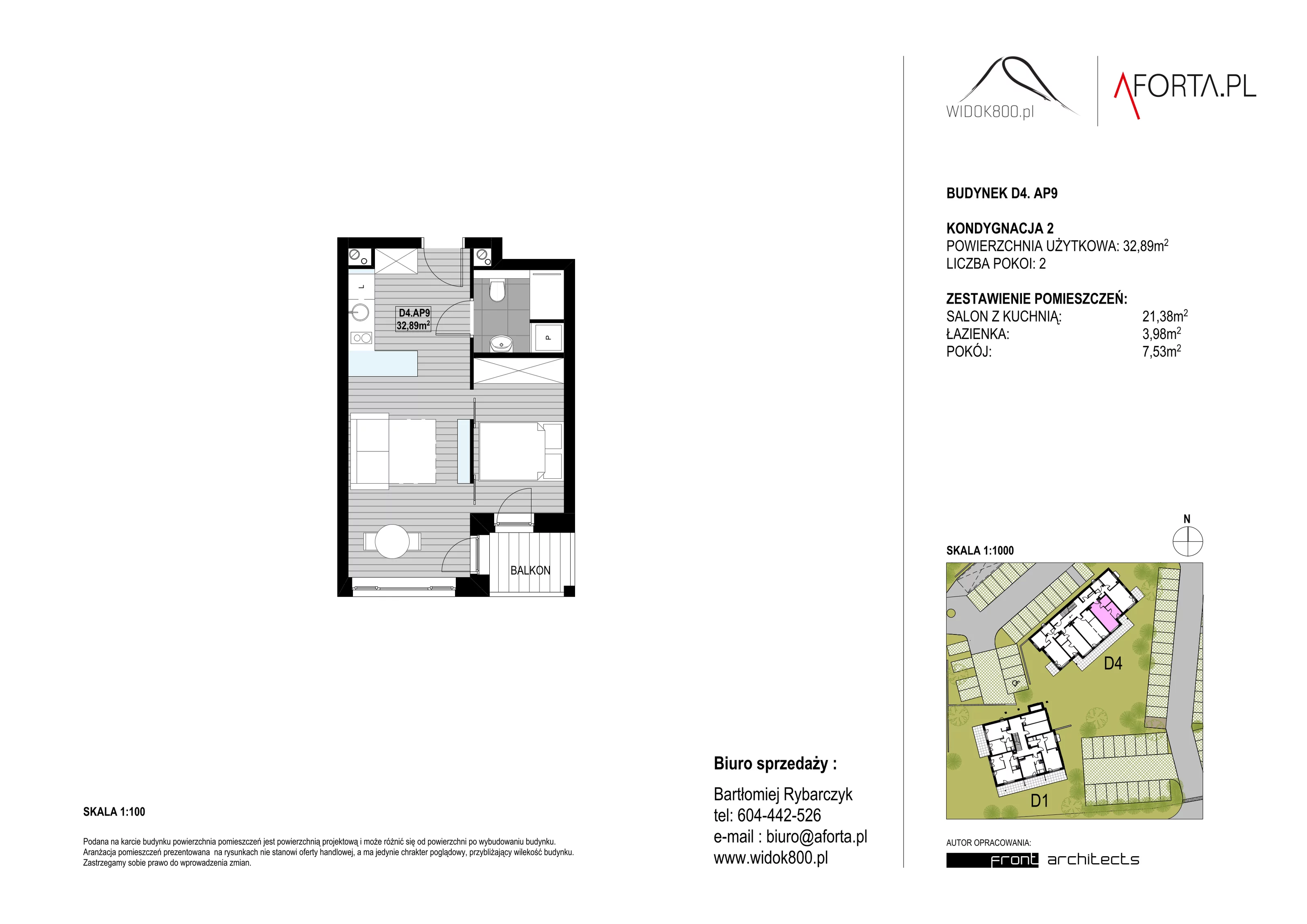 2 pokoje, apartament 32,89 m², piętro 2, oferta nr D4AP.9, Widok800, Szklarska Poręba, ul. Schroniskowa