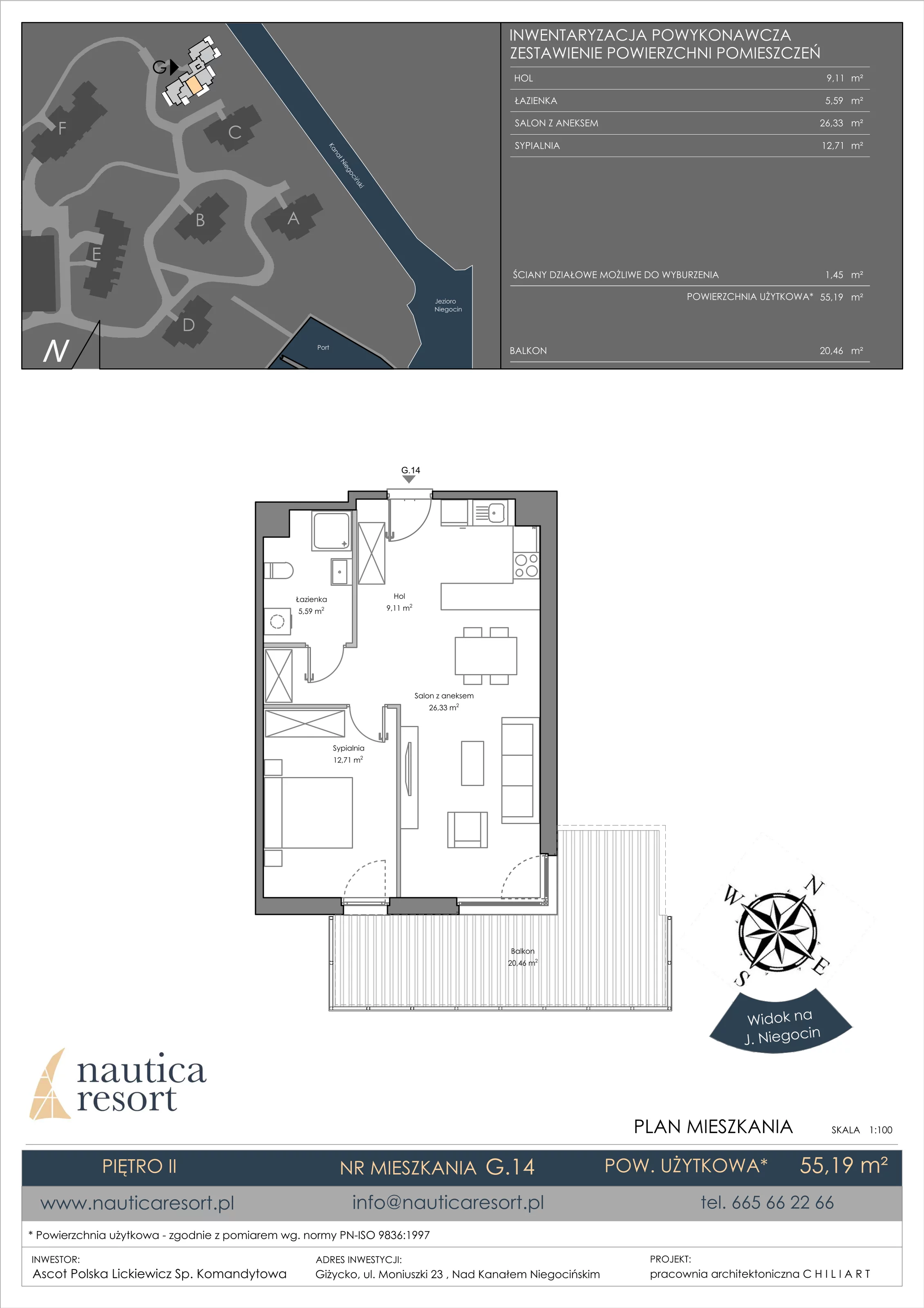Apartament 55,19 m², piętro 2, oferta nr G.14, Nautica Resort, Giżycko, ul. Moniuszki 23