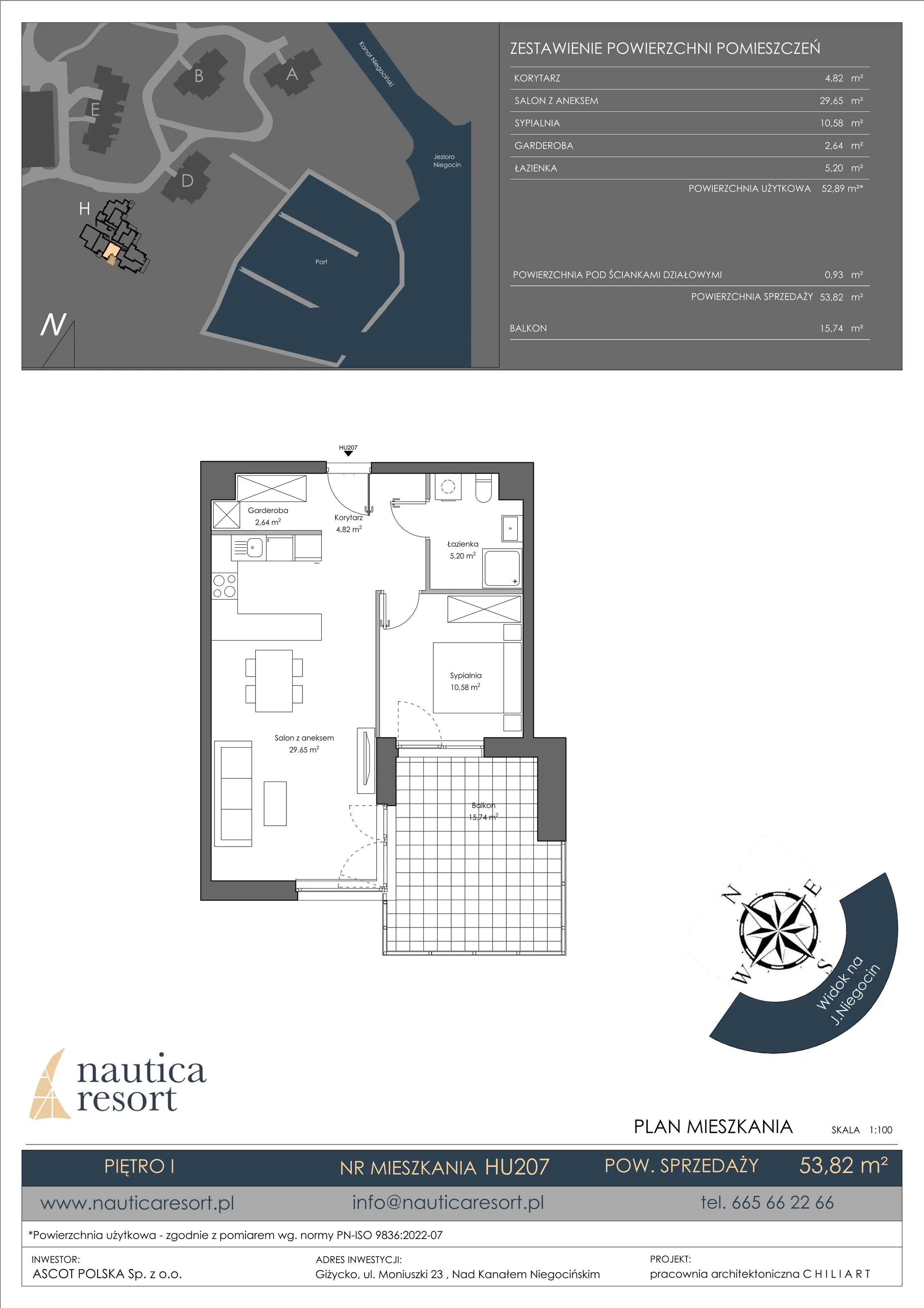 Apartament 53,82 m², piętro 1, oferta nr H.207, Nautica Resort, Giżycko, ul. Moniuszki 23