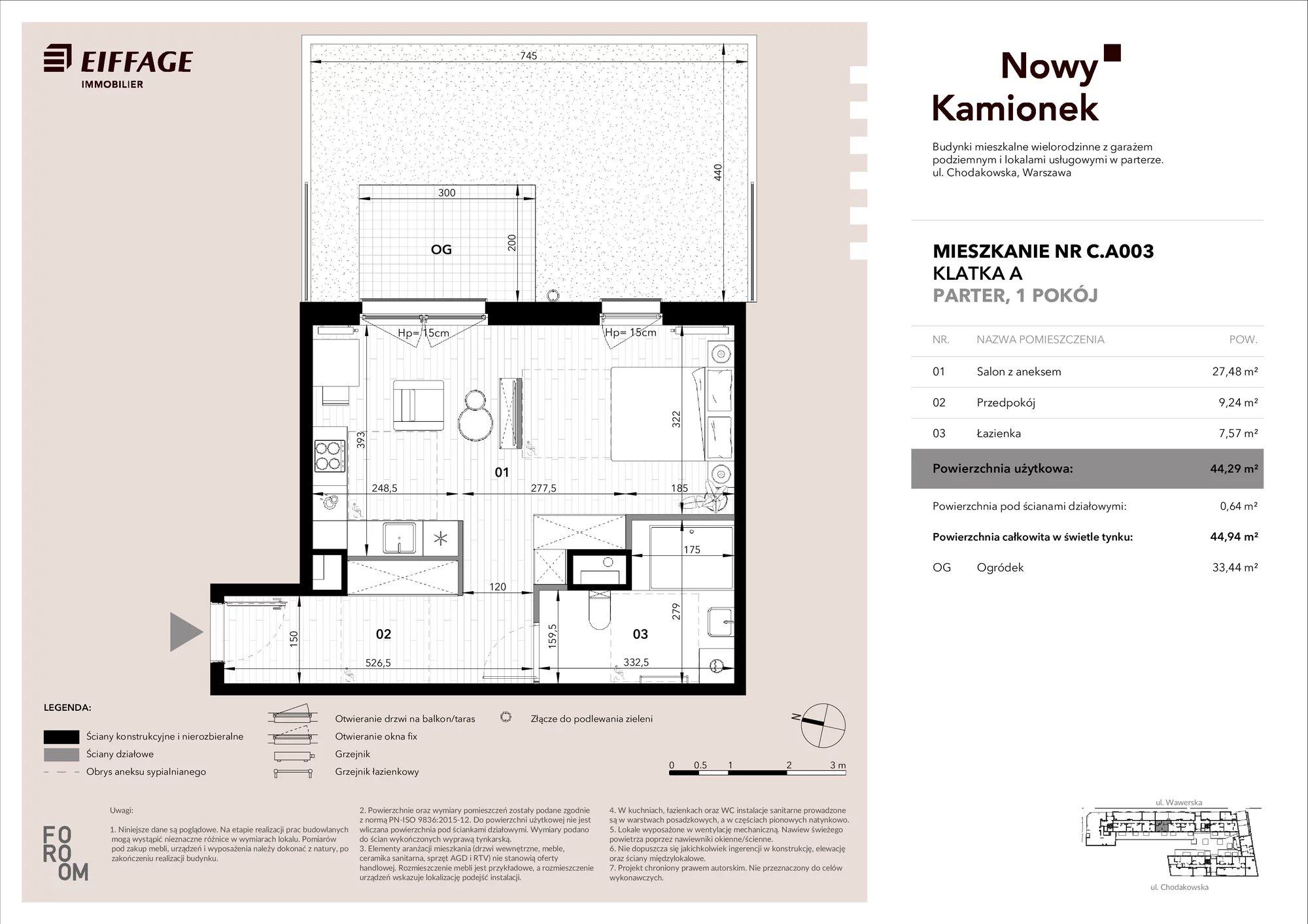 Mieszkanie 44,29 m², parter, oferta nr C.A003, Nowy Kamionek, Warszawa, Praga Południe, Kamionek, ul. Chodakowska