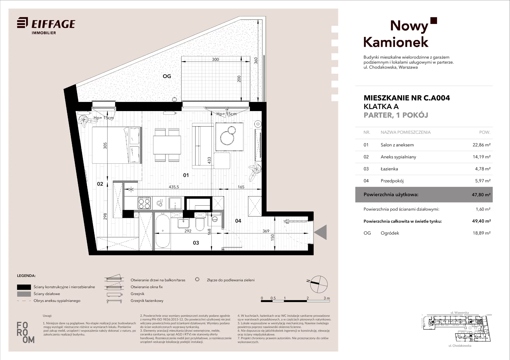 Mieszkanie 47,80 m², parter, oferta nr C.A004, Nowy Kamionek, Warszawa, Praga Południe, Kamionek, ul. Chodakowska