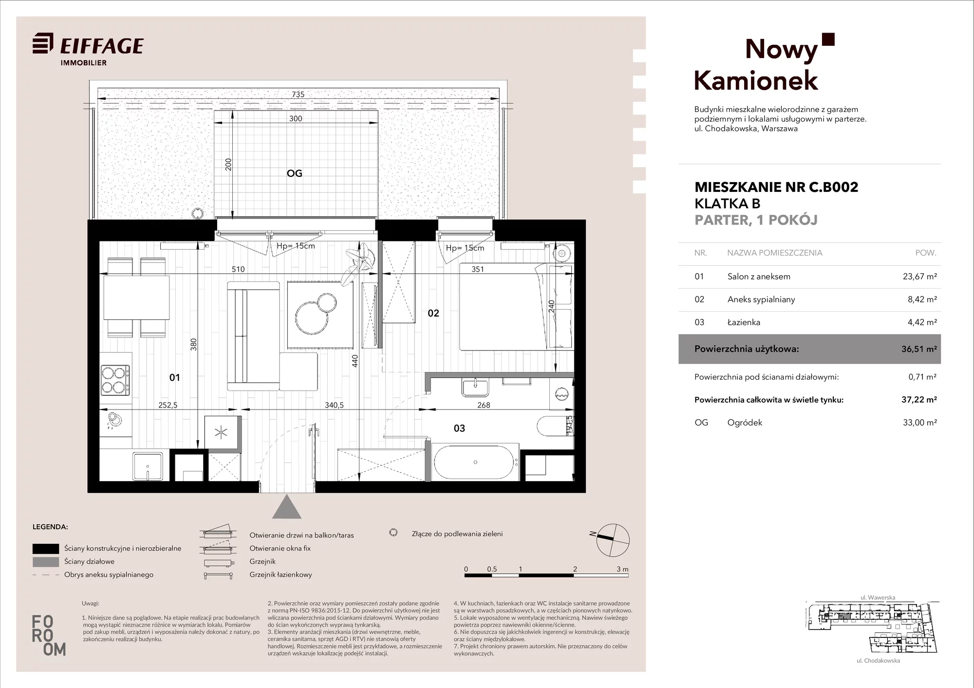 Mieszkanie 36,51 m², parter, oferta nr C.B002, Nowy Kamionek, Warszawa, Praga Południe, Kamionek, ul. Chodakowska
