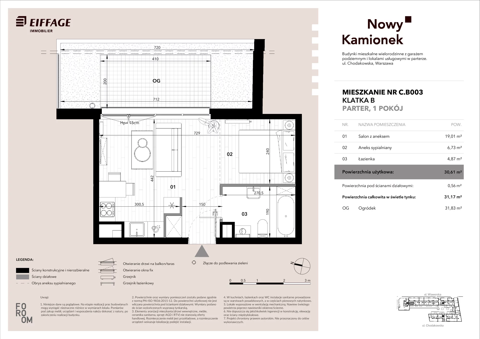 Mieszkanie 30,61 m², parter, oferta nr C.B003, Nowy Kamionek, Warszawa, Praga Południe, Kamionek, ul. Chodakowska