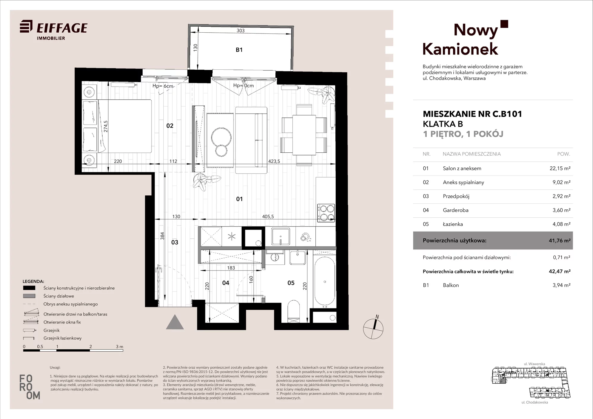 Mieszkanie 41,76 m², piętro 1, oferta nr C.B101, Nowy Kamionek, Warszawa, Praga Południe, Kamionek, ul. Chodakowska
