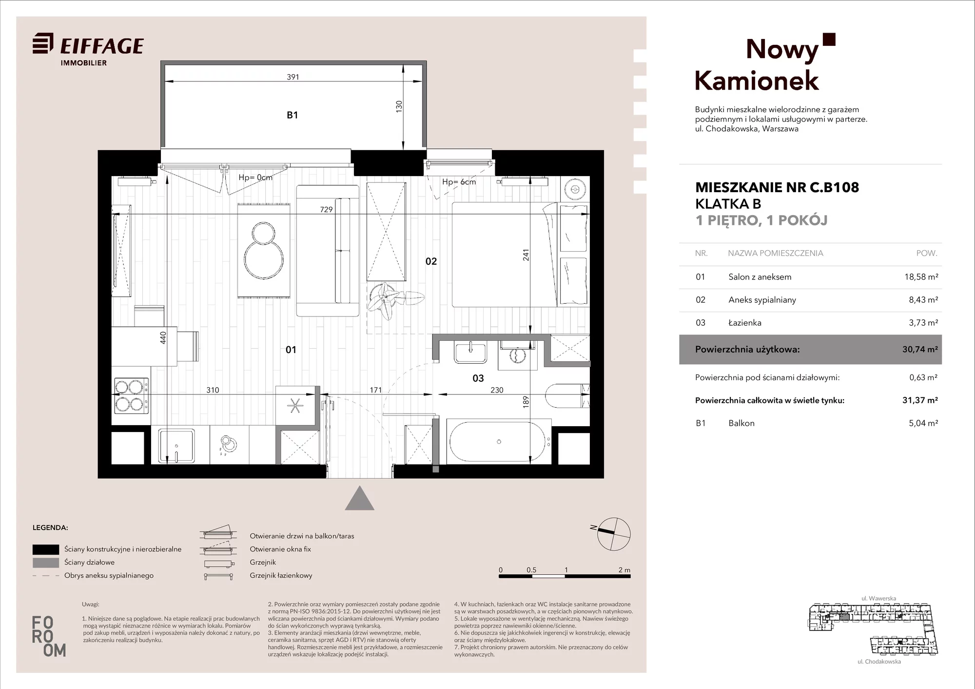 Mieszkanie 30,74 m², piętro 1, oferta nr C.B108, Nowy Kamionek, Warszawa, Praga Południe, Kamionek, ul. Chodakowska