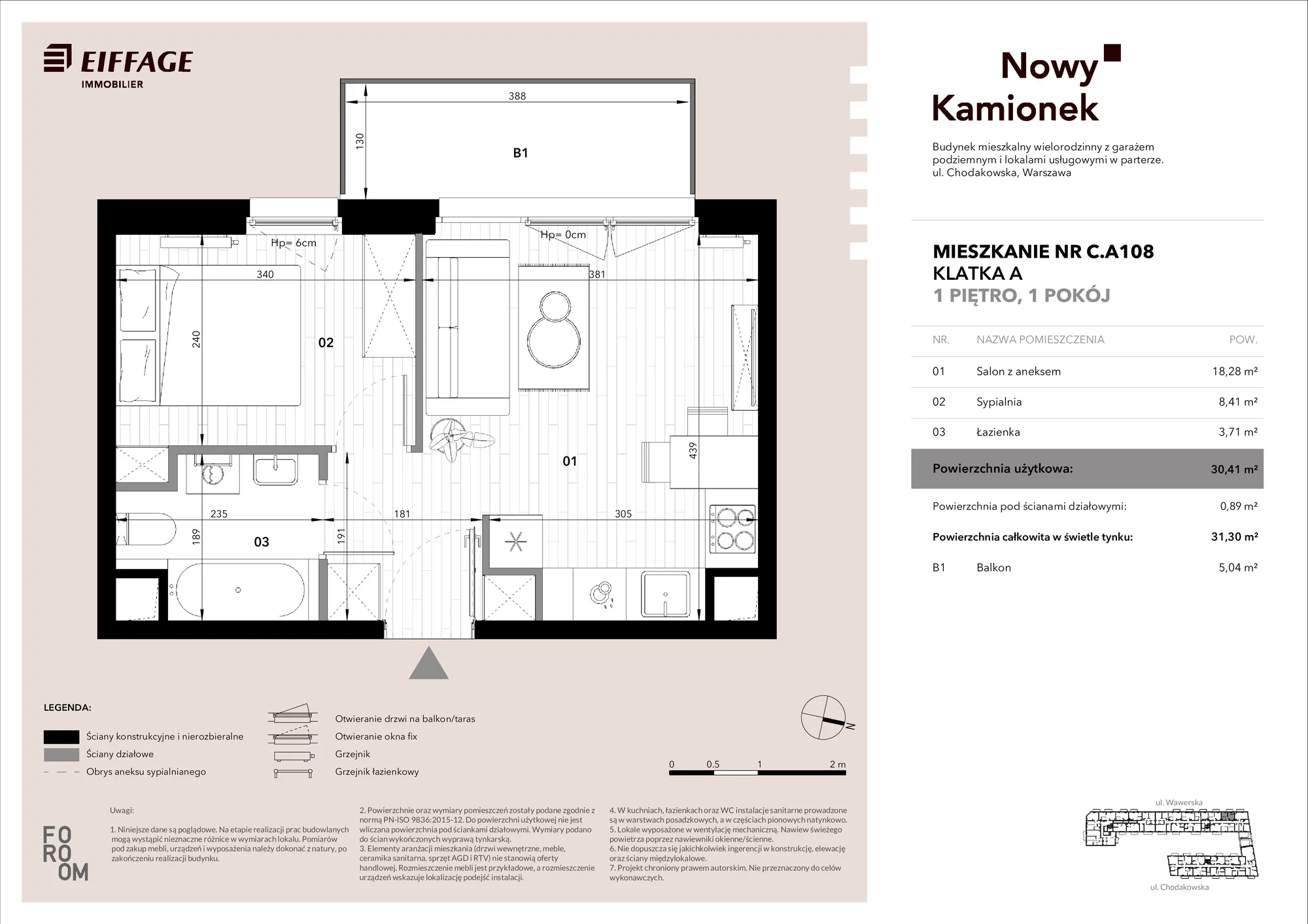 Mieszkanie 30,41 m², piętro 1, oferta nr C.A108, Nowy Kamionek, Warszawa, Praga Południe, Kamionek, ul. Chodakowska