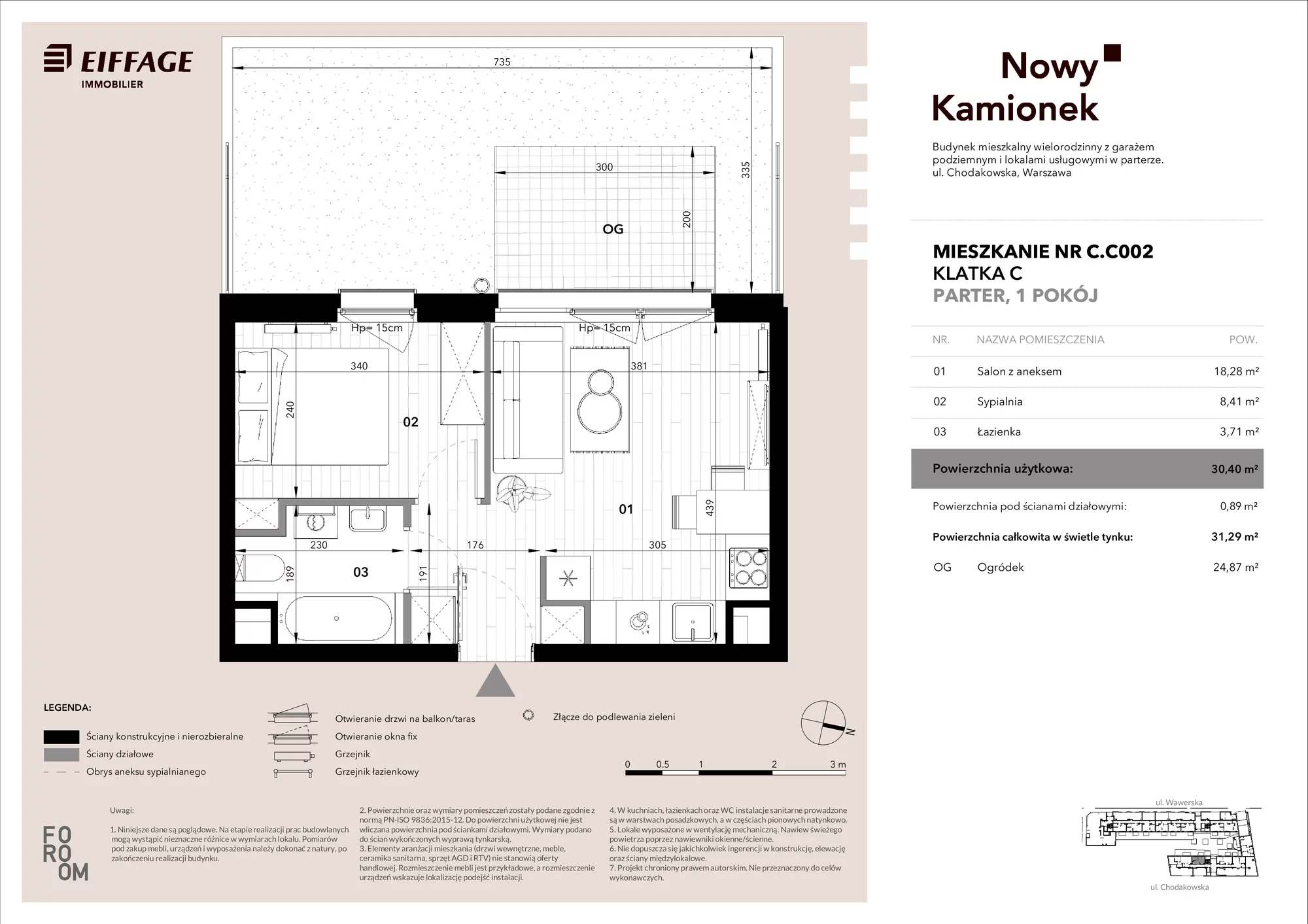 Mieszkanie 30,40 m², parter, oferta nr C.C002, Nowy Kamionek, Warszawa, Praga Południe, Kamionek, ul. Chodakowska