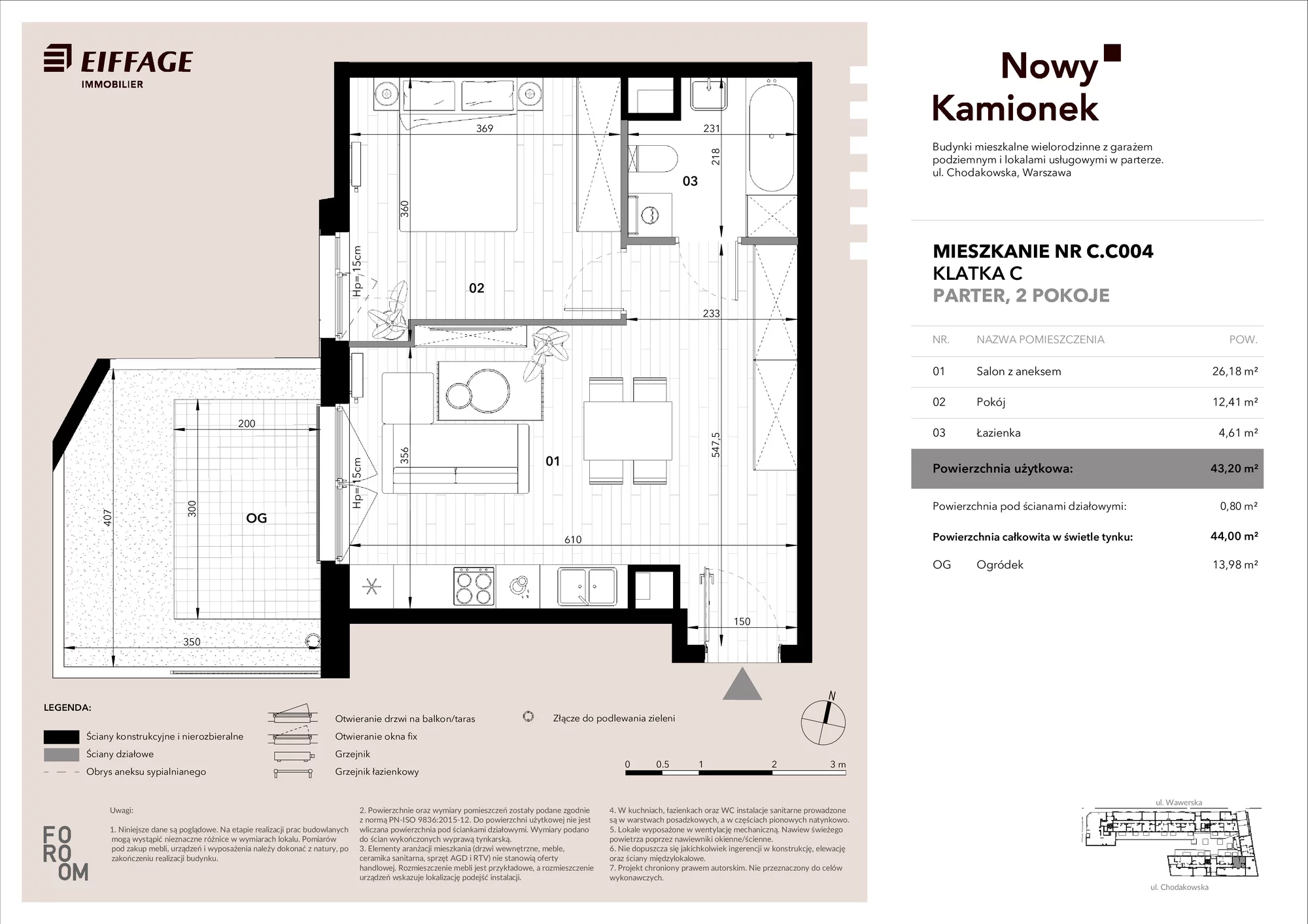 Mieszkanie 43,20 m², parter, oferta nr C.C004, Nowy Kamionek, Warszawa, Praga Południe, Kamionek, ul. Chodakowska