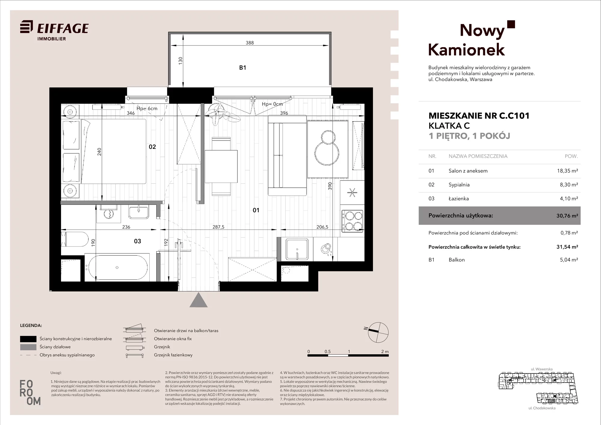 Mieszkanie 30,76 m², piętro 1, oferta nr C.C101, Nowy Kamionek, Warszawa, Praga Południe, Kamionek, ul. Chodakowska