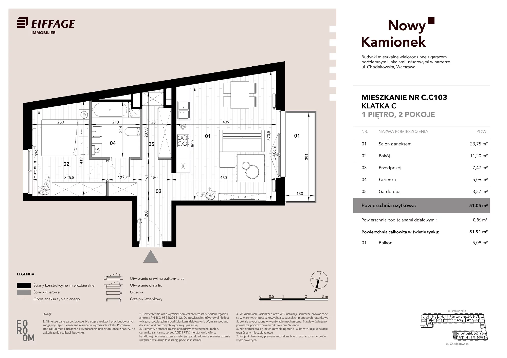 Mieszkanie 51,05 m², piętro 1, oferta nr C.C103, Nowy Kamionek, Warszawa, Praga Południe, Kamionek, ul. Chodakowska