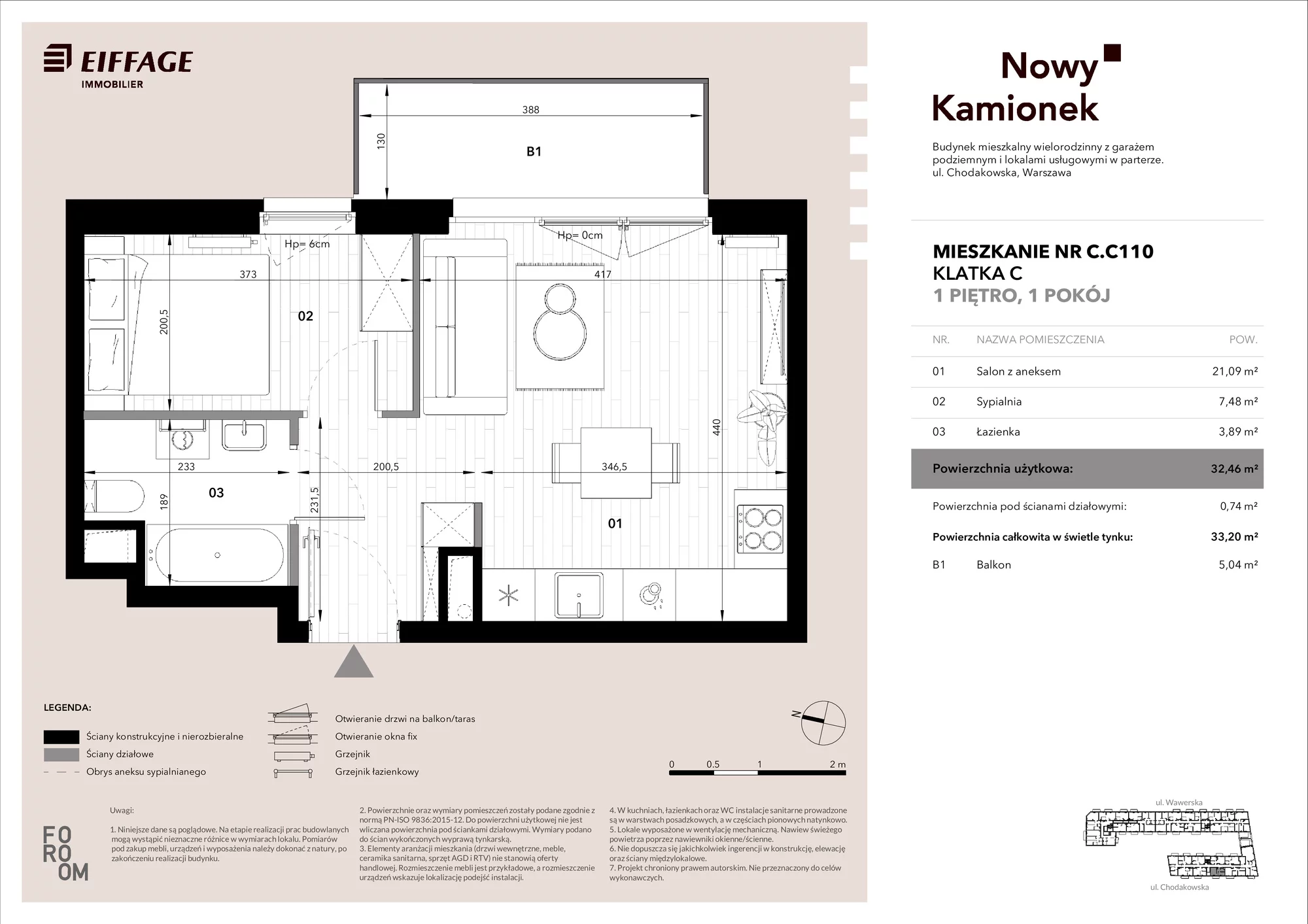 Mieszkanie 32,46 m², piętro 1, oferta nr C.C110, Nowy Kamionek, Warszawa, Praga Południe, Kamionek, ul. Chodakowska