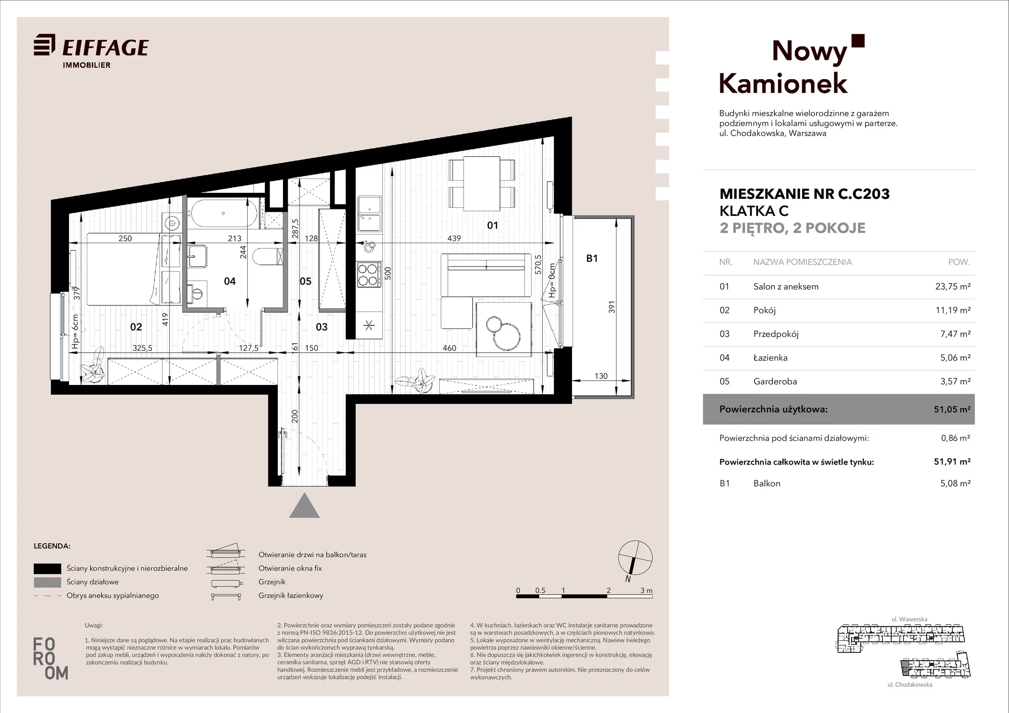 Mieszkanie 51,05 m², piętro 2, oferta nr C.C203, Nowy Kamionek, Warszawa, Praga Południe, Kamionek, ul. Chodakowska