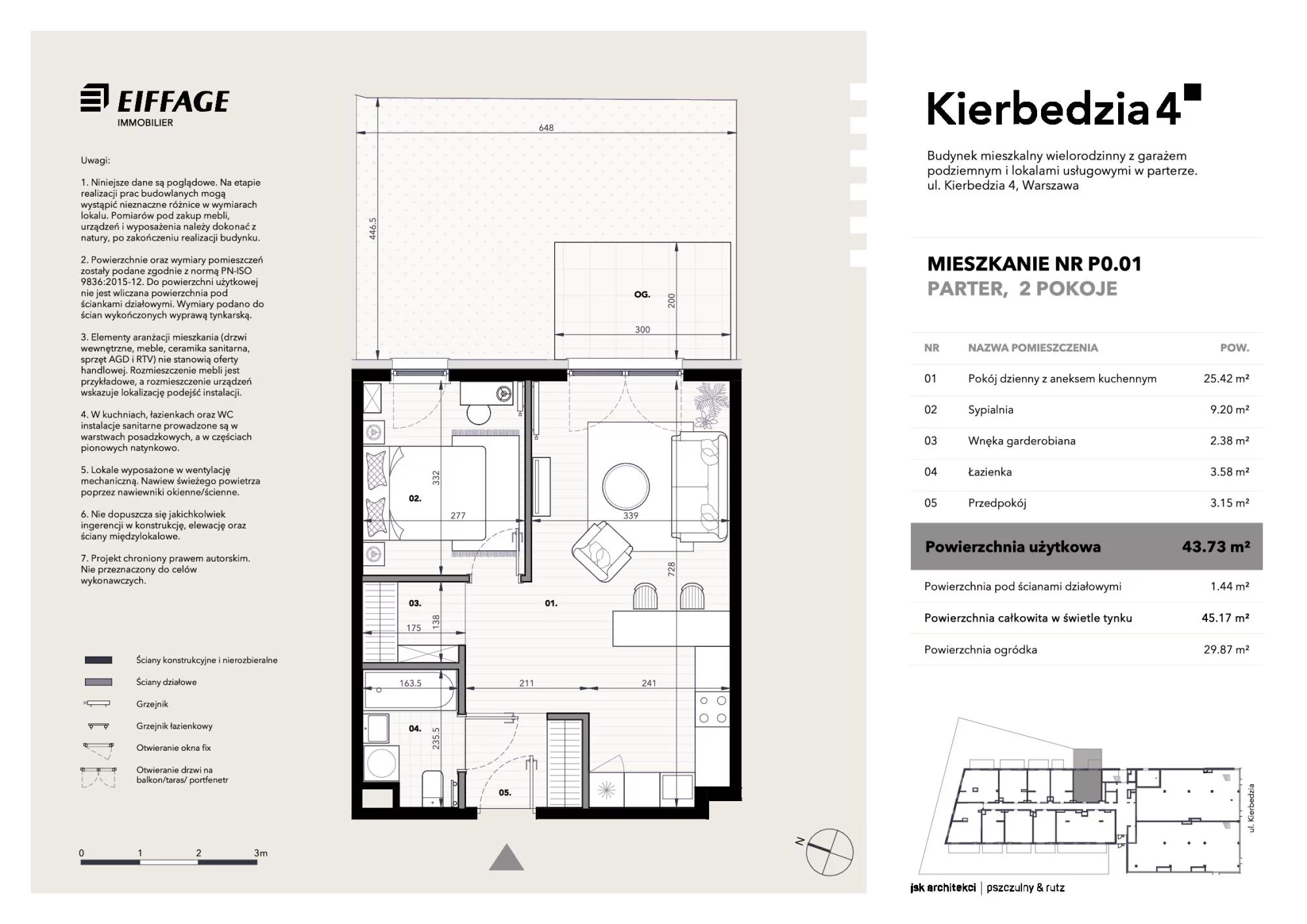 Apartament 43,73 m², parter, oferta nr P0.01, Kierbedzia 4, Warszawa, Mokotów, Sielce, ul. Kierbedzia 4