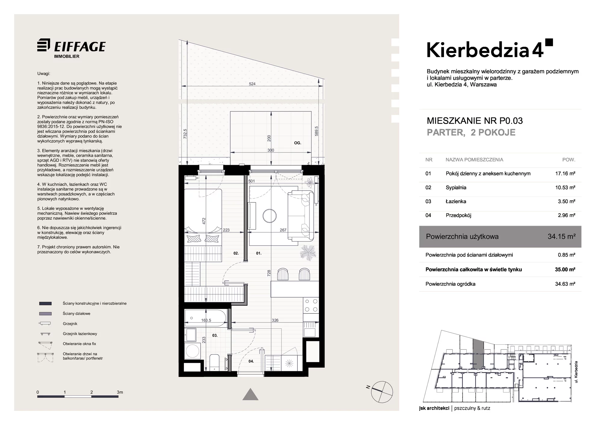 Apartament 34,15 m², parter, oferta nr P0.03, Kierbedzia 4, Warszawa, Mokotów, Sielce, ul. Kierbedzia 4