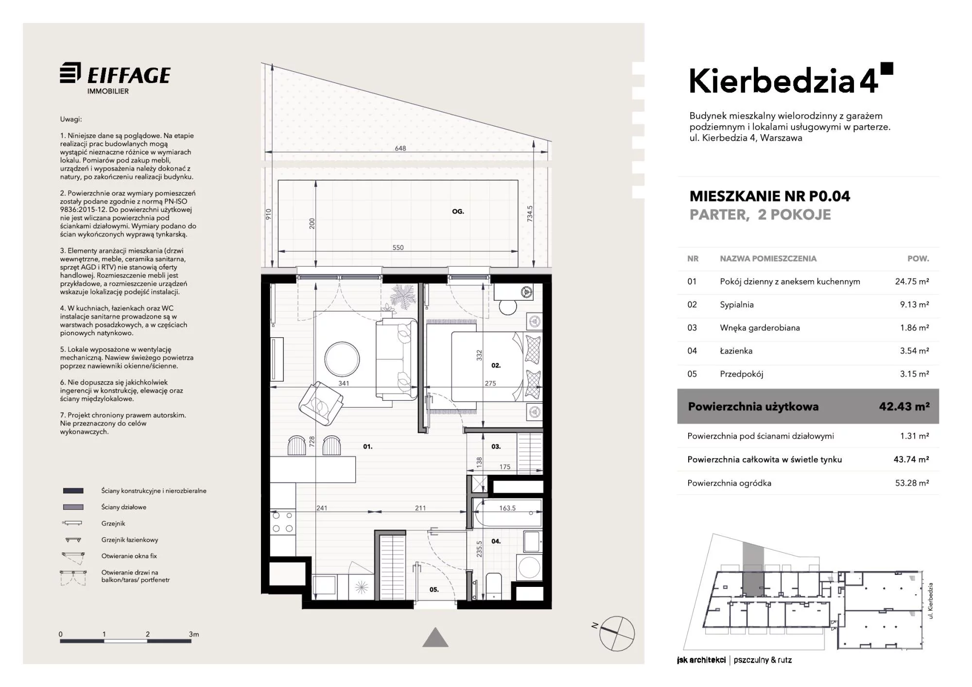 Apartament 42,43 m², parter, oferta nr P0.04, Kierbedzia 4, Warszawa, Mokotów, Sielce, ul. Kierbedzia 4