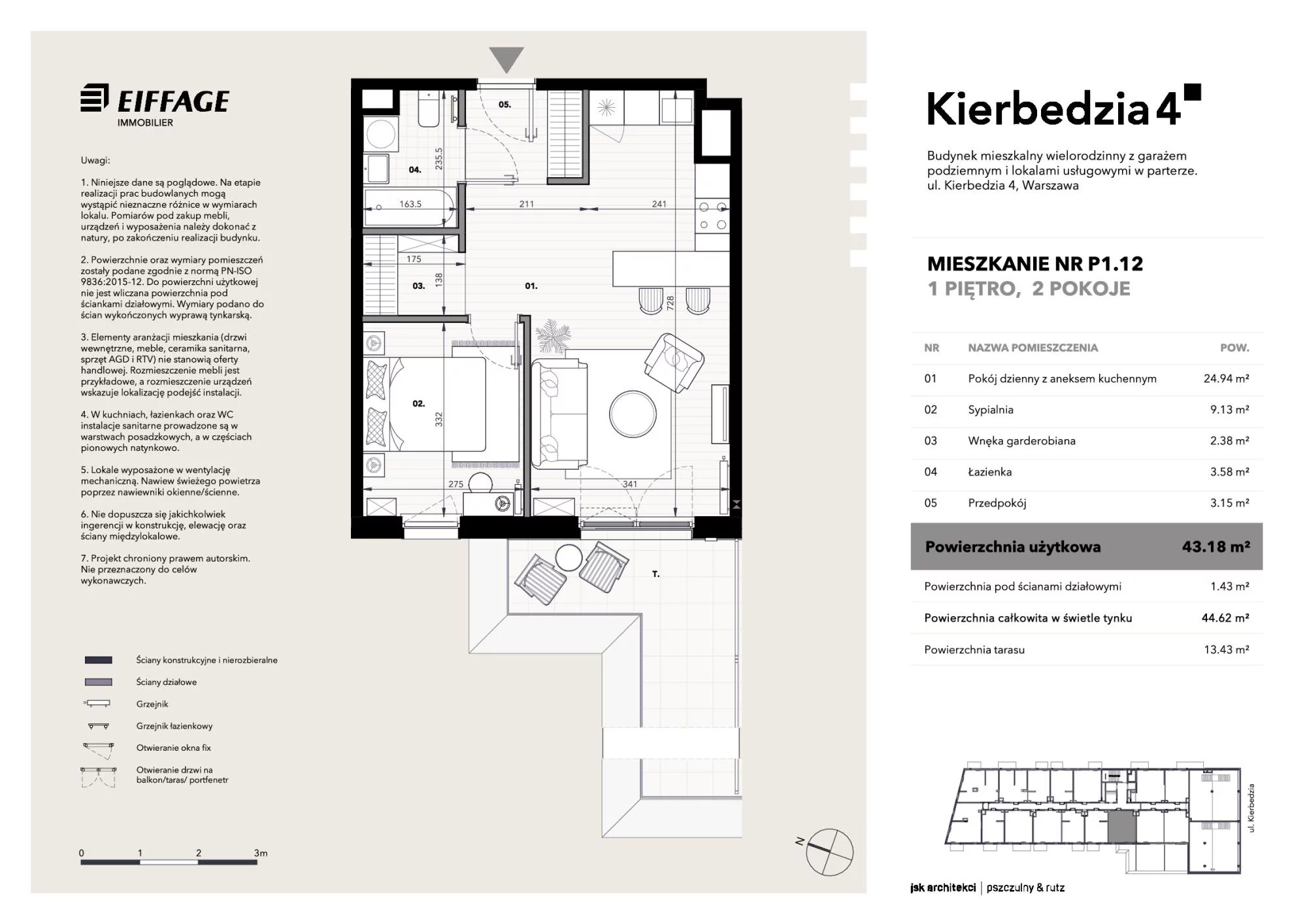 Apartament 43,18 m², piętro 1, oferta nr P1.12, Kierbedzia 4, Warszawa, Mokotów, Sielce, ul. Kierbedzia 4