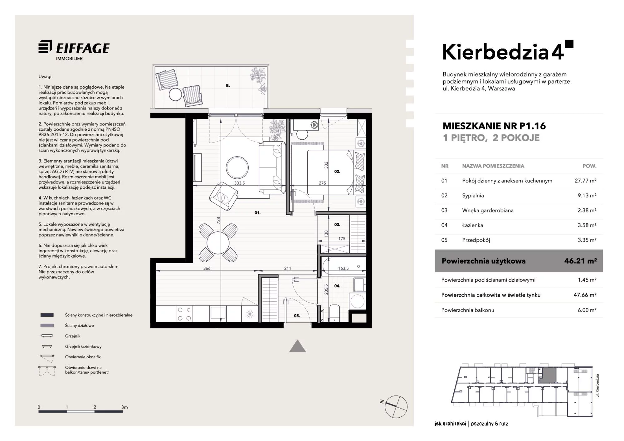 Apartament 46,21 m², piętro 1, oferta nr P1.16, Kierbedzia 4, Warszawa, Mokotów, Sielce, ul. Kierbedzia 4