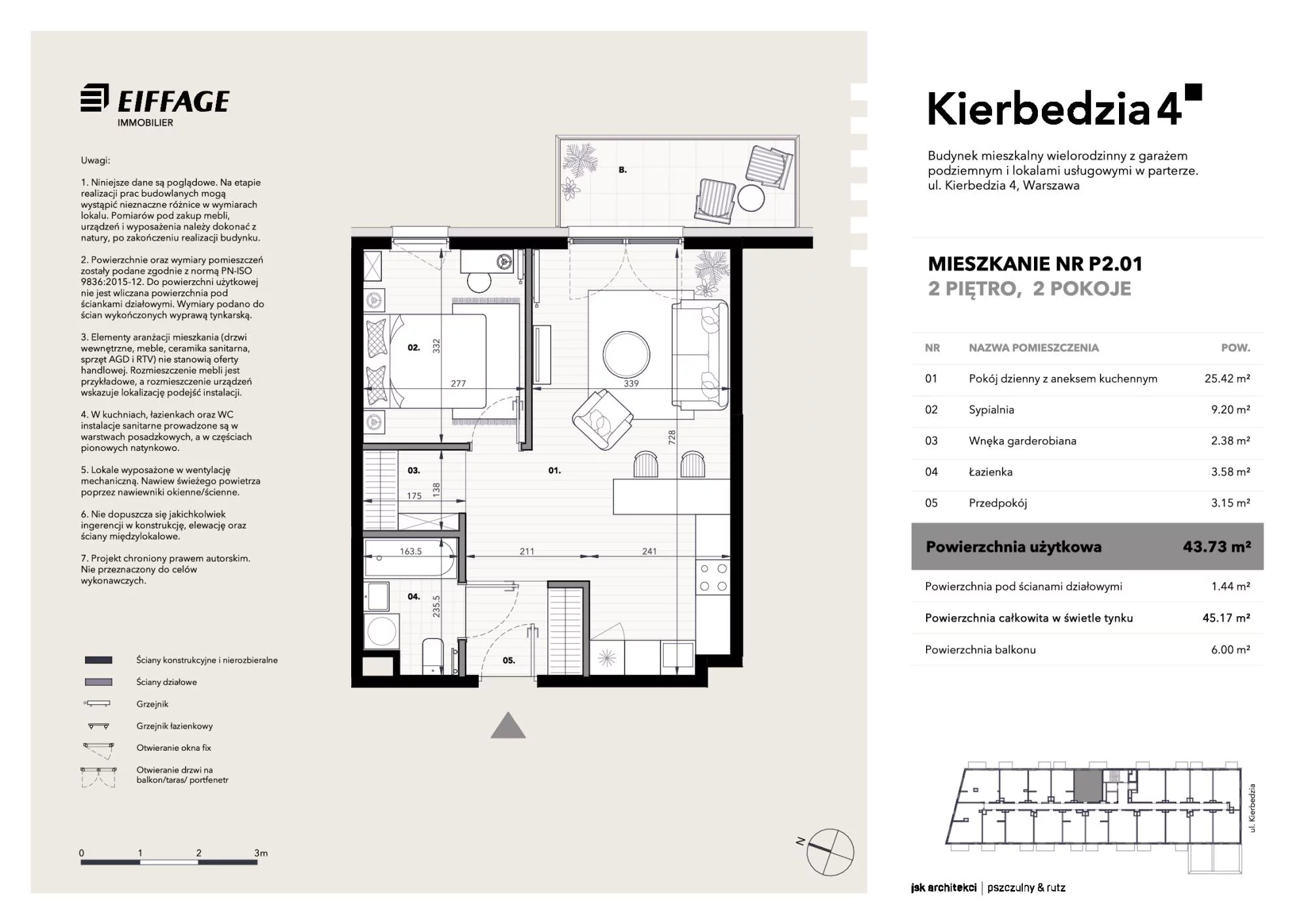 Apartament 43,73 m², piętro 2, oferta nr P2.01, Kierbedzia 4, Warszawa, Mokotów, Sielce, ul. Kierbedzia 4