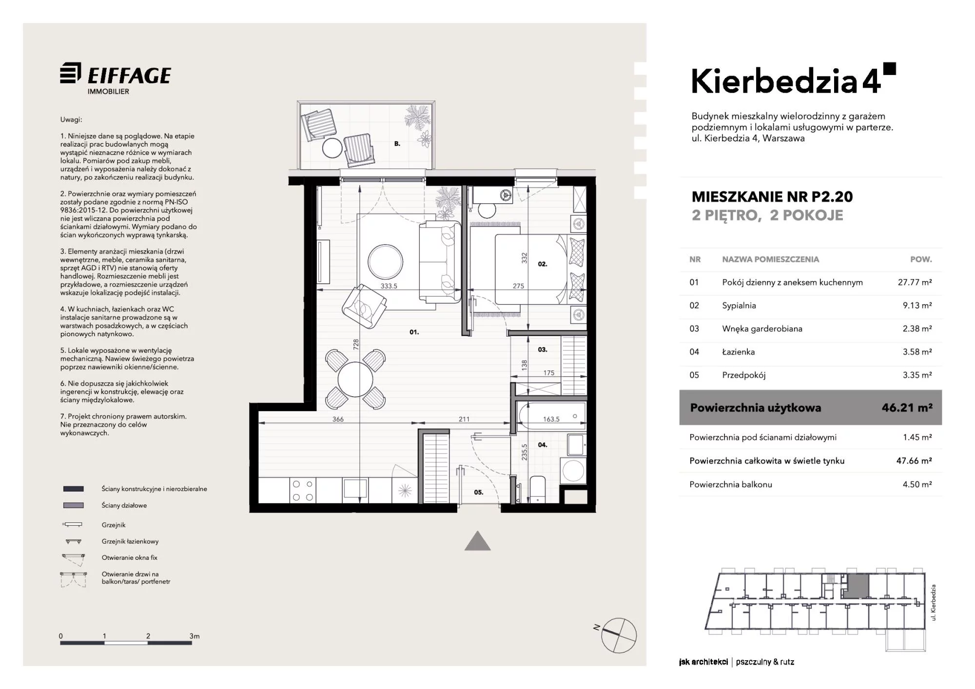 Apartament 46,21 m², piętro 2, oferta nr P2.20, Kierbedzia 4, Warszawa, Mokotów, Sielce, ul. Kierbedzia 4