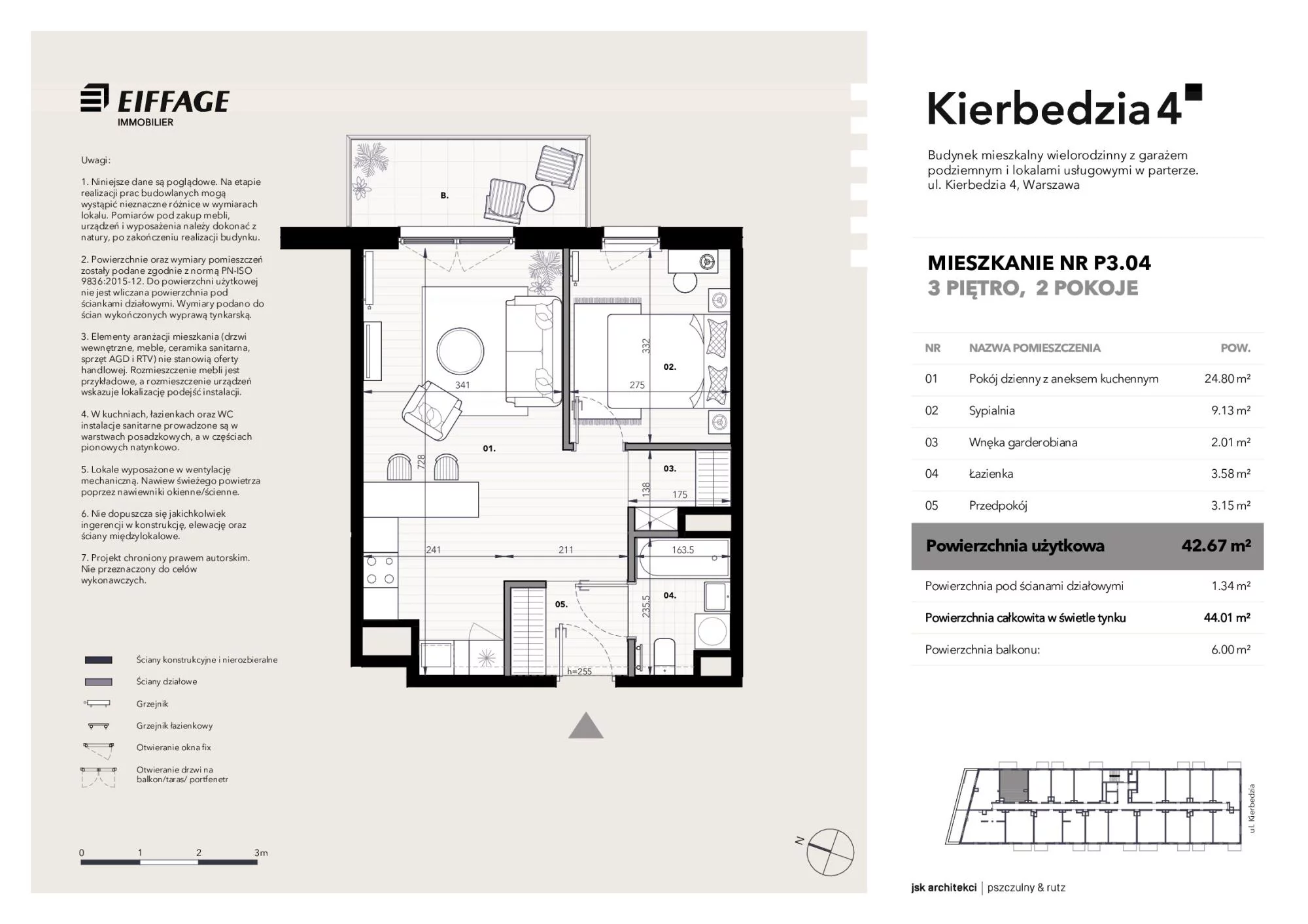 Apartament 42,67 m², piętro 3, oferta nr P3.04, Kierbedzia 4, Warszawa, Mokotów, Sielce, ul. Kierbedzia 4