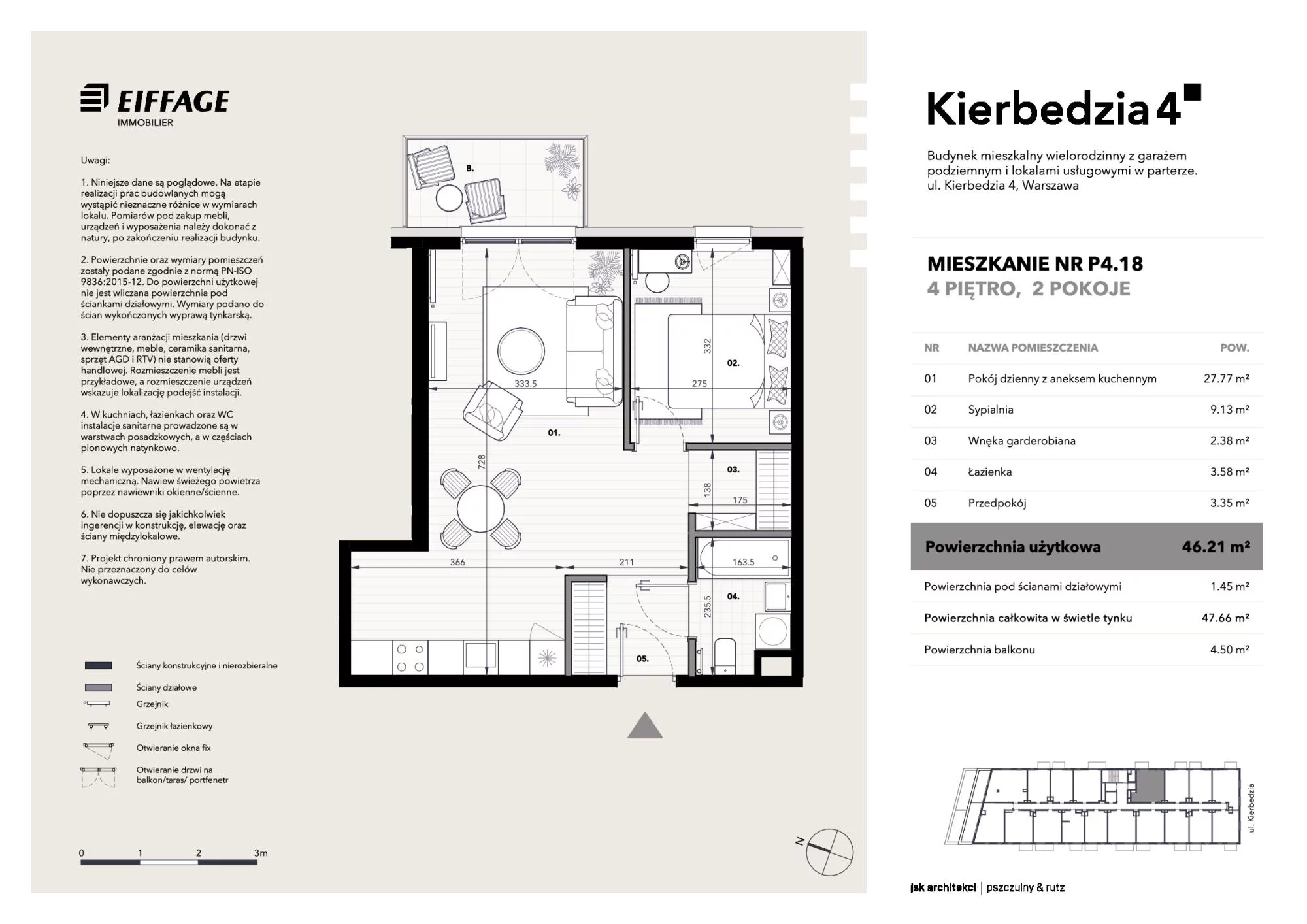 Apartament 46,21 m², piętro 4, oferta nr P4.18, Kierbedzia 4, Warszawa, Mokotów, Sielce, ul. Kierbedzia 4