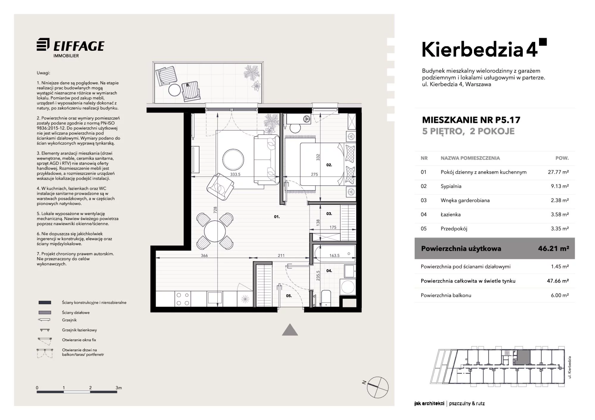 Apartament 46,21 m², piętro 5, oferta nr P5.17, Kierbedzia 4, Warszawa, Mokotów, Sielce, ul. Kierbedzia 4