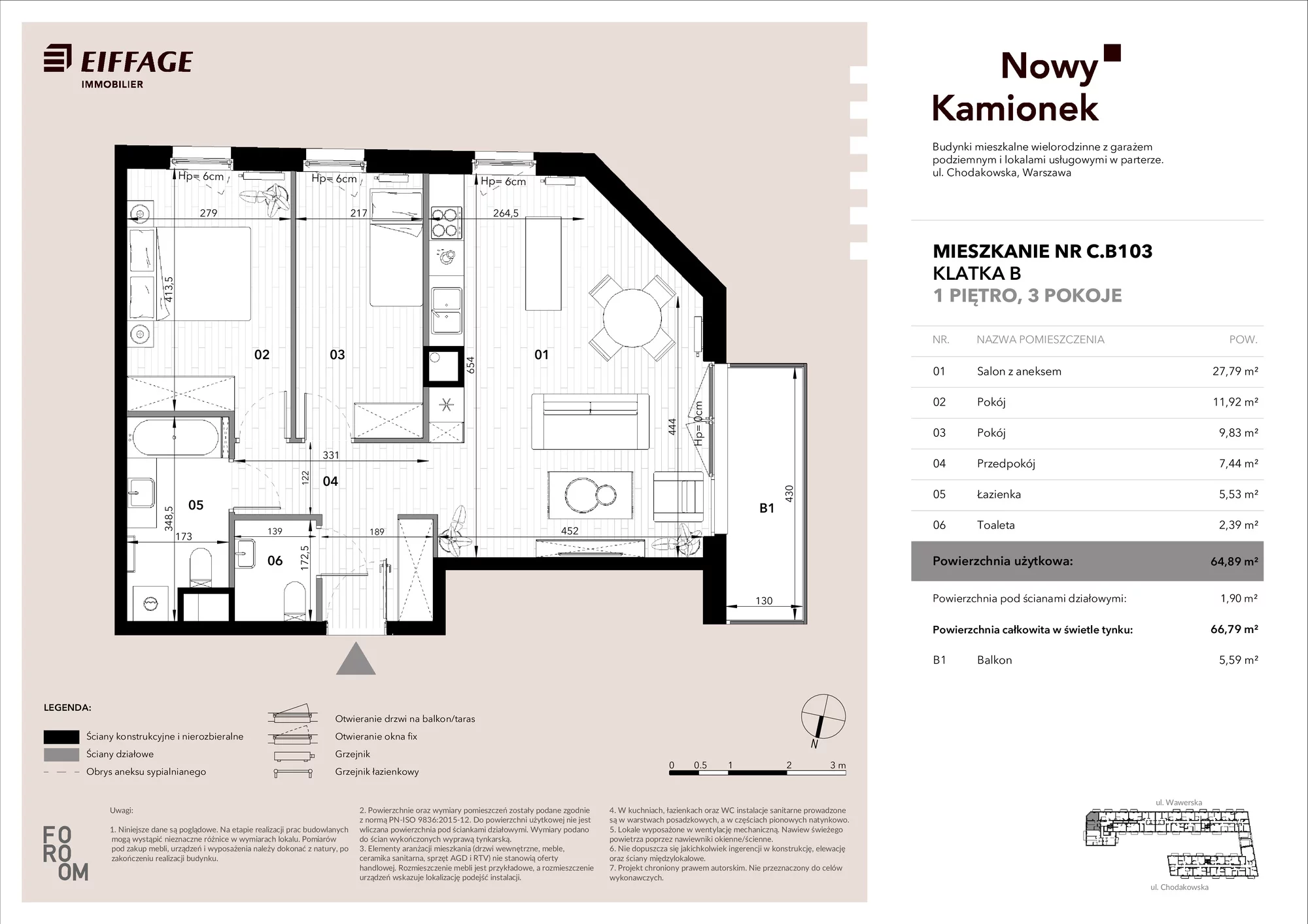 Mieszkanie 64,89 m², piętro 1, oferta nr C.B103, Nowy Kamionek, Warszawa, Praga Południe, Kamionek, ul. Chodakowska