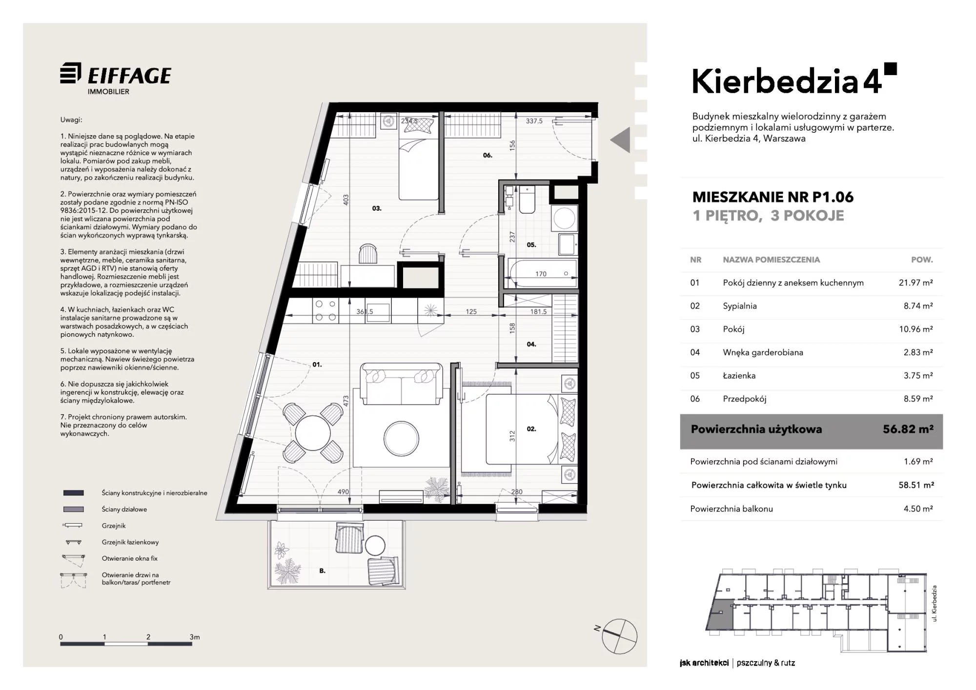 Apartament 56,82 m², piętro 1, oferta nr P1.06, Kierbedzia 4, Warszawa, Mokotów, Sielce, ul. Kierbedzia 4