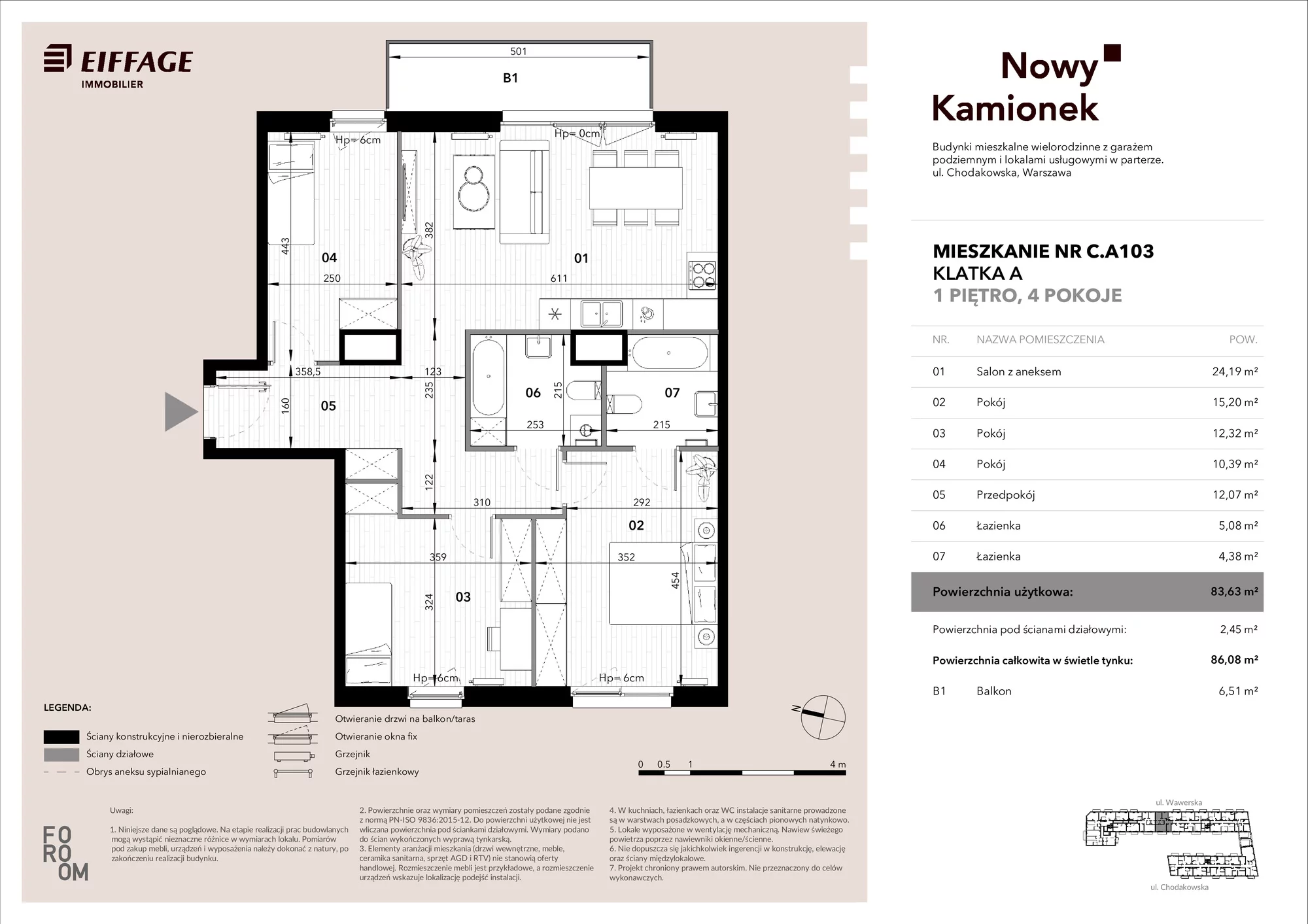 Mieszkanie 83,63 m², piętro 1, oferta nr C.A103, Nowy Kamionek, Warszawa, Praga Południe, Kamionek, ul. Chodakowska