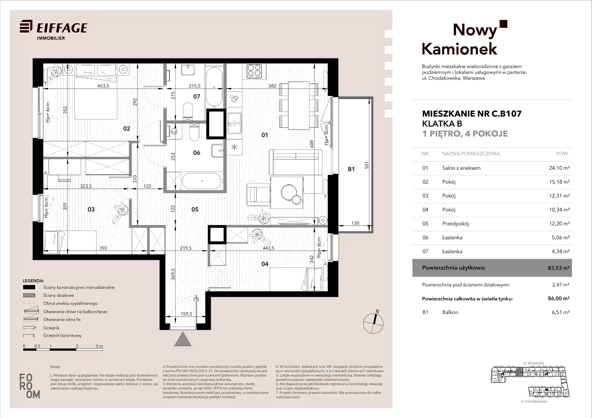 Mieszkanie 83,53 m², piętro 1, oferta nr C.B107, Nowy Kamionek, Warszawa, Praga Południe, Kamionek, ul. Chodakowska