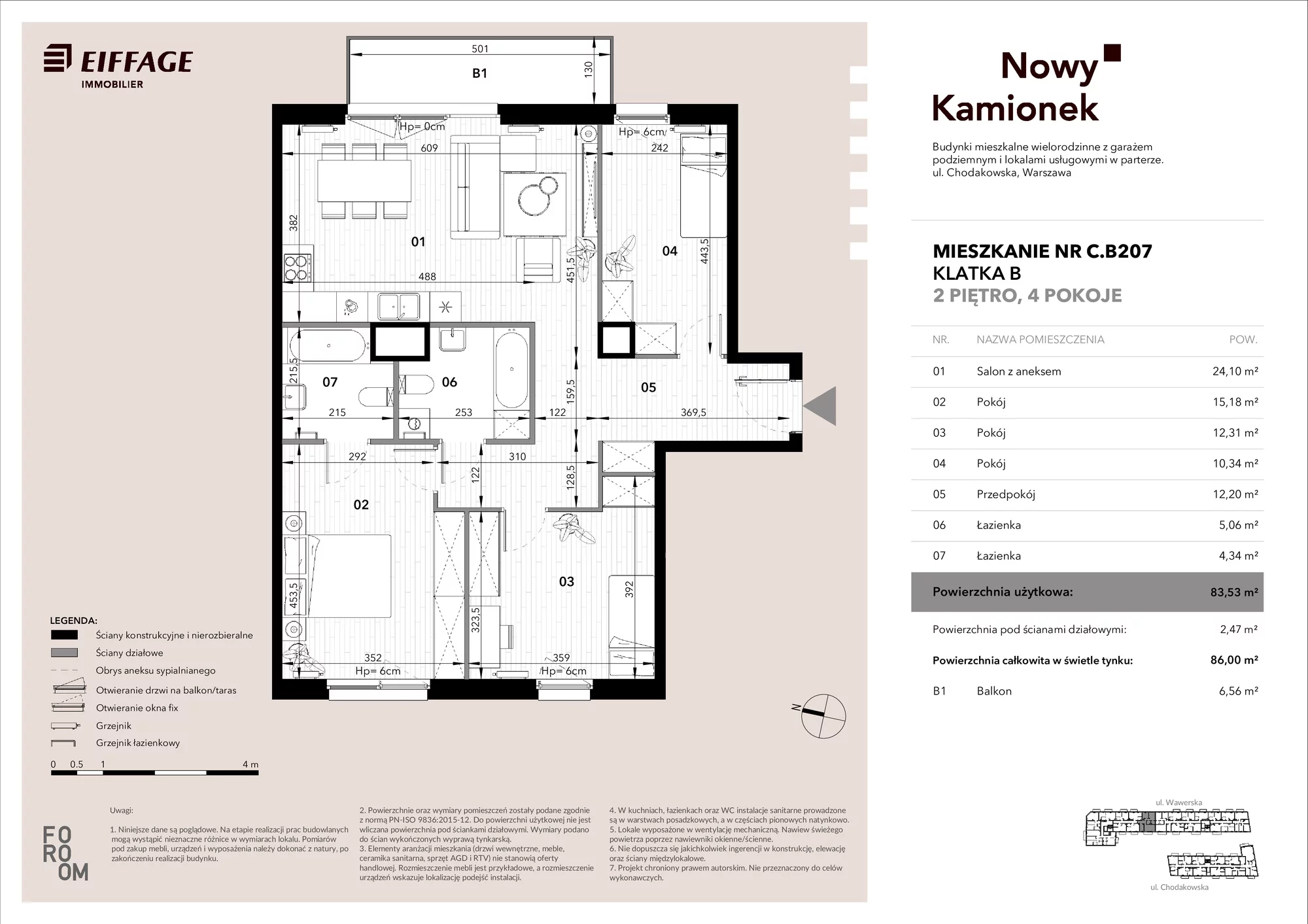 Mieszkanie 83,53 m², piętro 2, oferta nr C.B207, Nowy Kamionek, Warszawa, Praga Południe, Kamionek, ul. Chodakowska