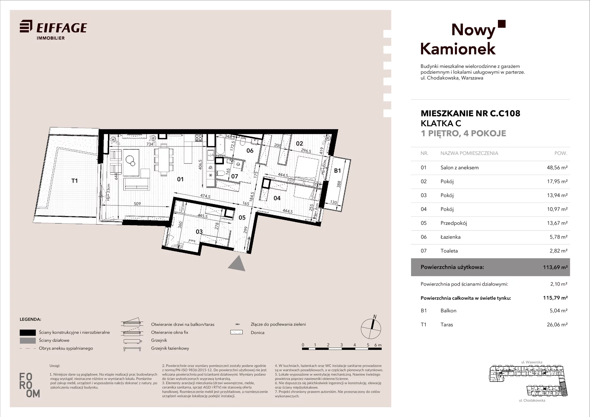 Mieszkanie 113,69 m², piętro 1, oferta nr C.C108, Nowy Kamionek, Warszawa, Praga Południe, Kamionek, ul. Chodakowska