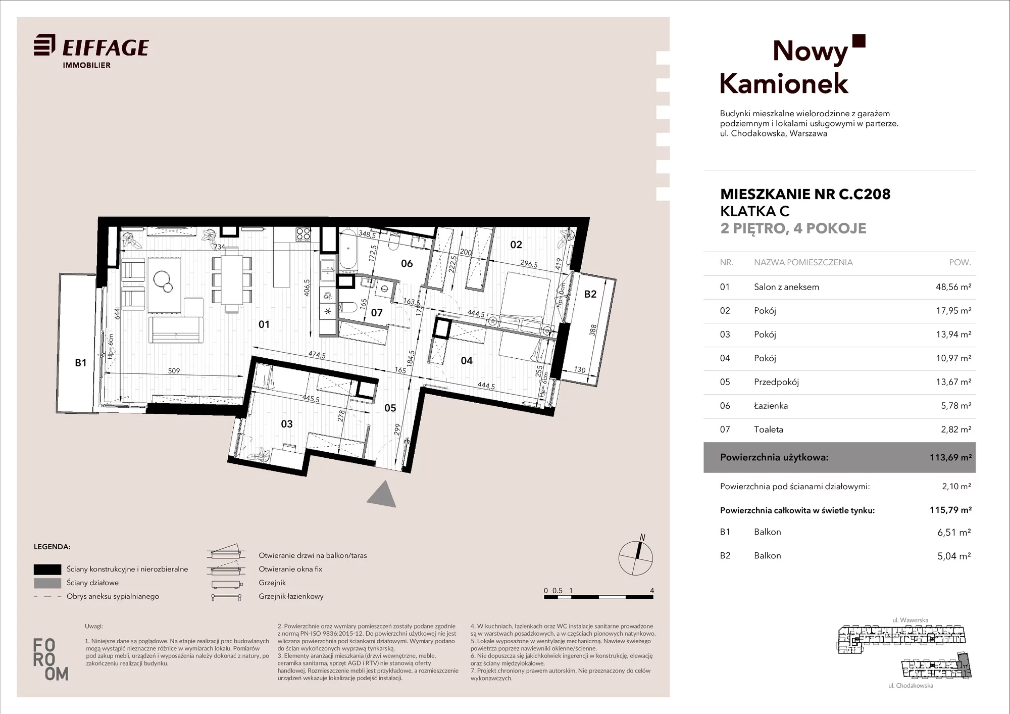 Mieszkanie 113,69 m², piętro 2, oferta nr C.C208, Nowy Kamionek, Warszawa, Praga Południe, Kamionek, ul. Chodakowska