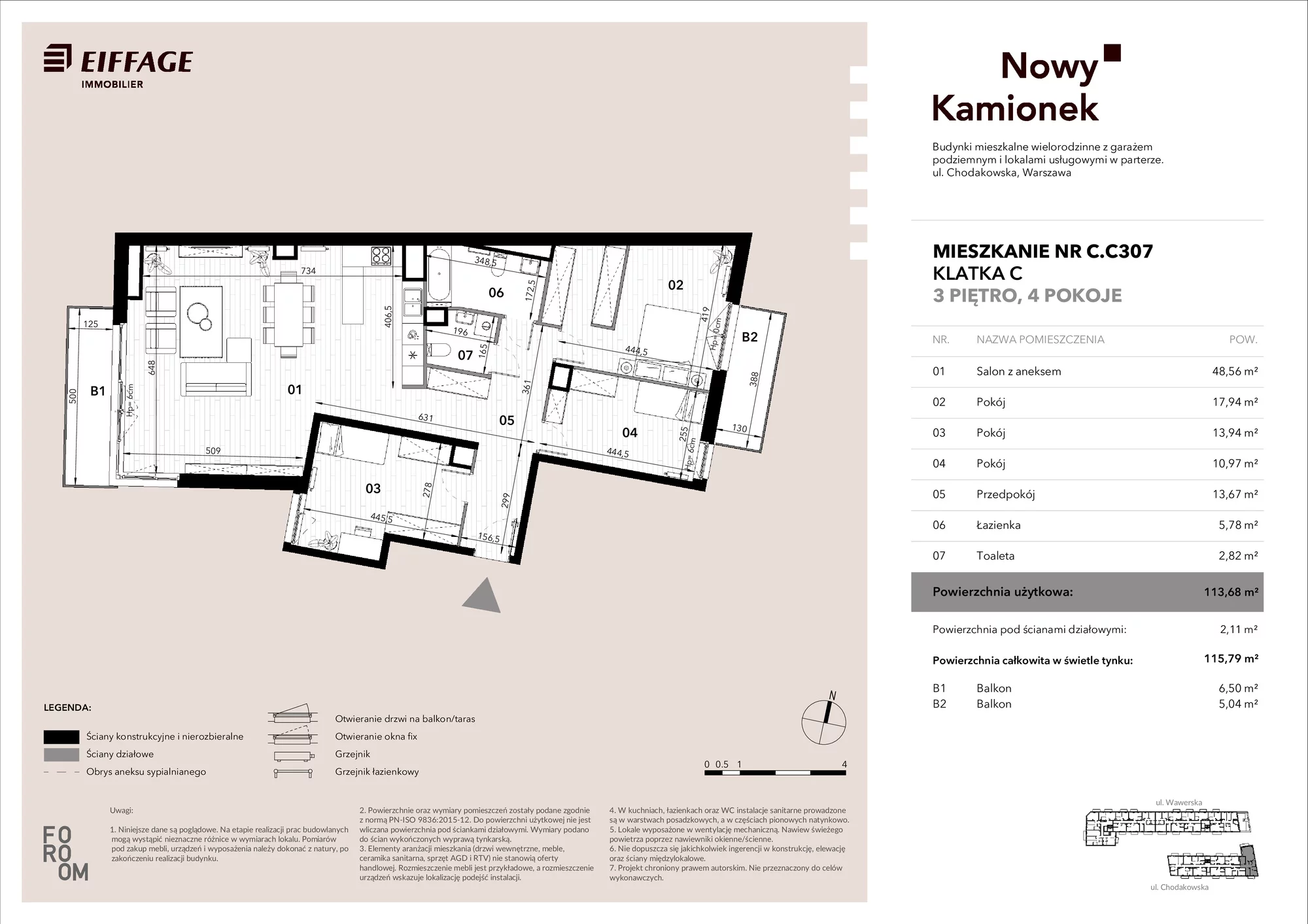 Mieszkanie 113,68 m², piętro 3, oferta nr C.C307, Nowy Kamionek, Warszawa, Praga Południe, Kamionek, ul. Chodakowska
