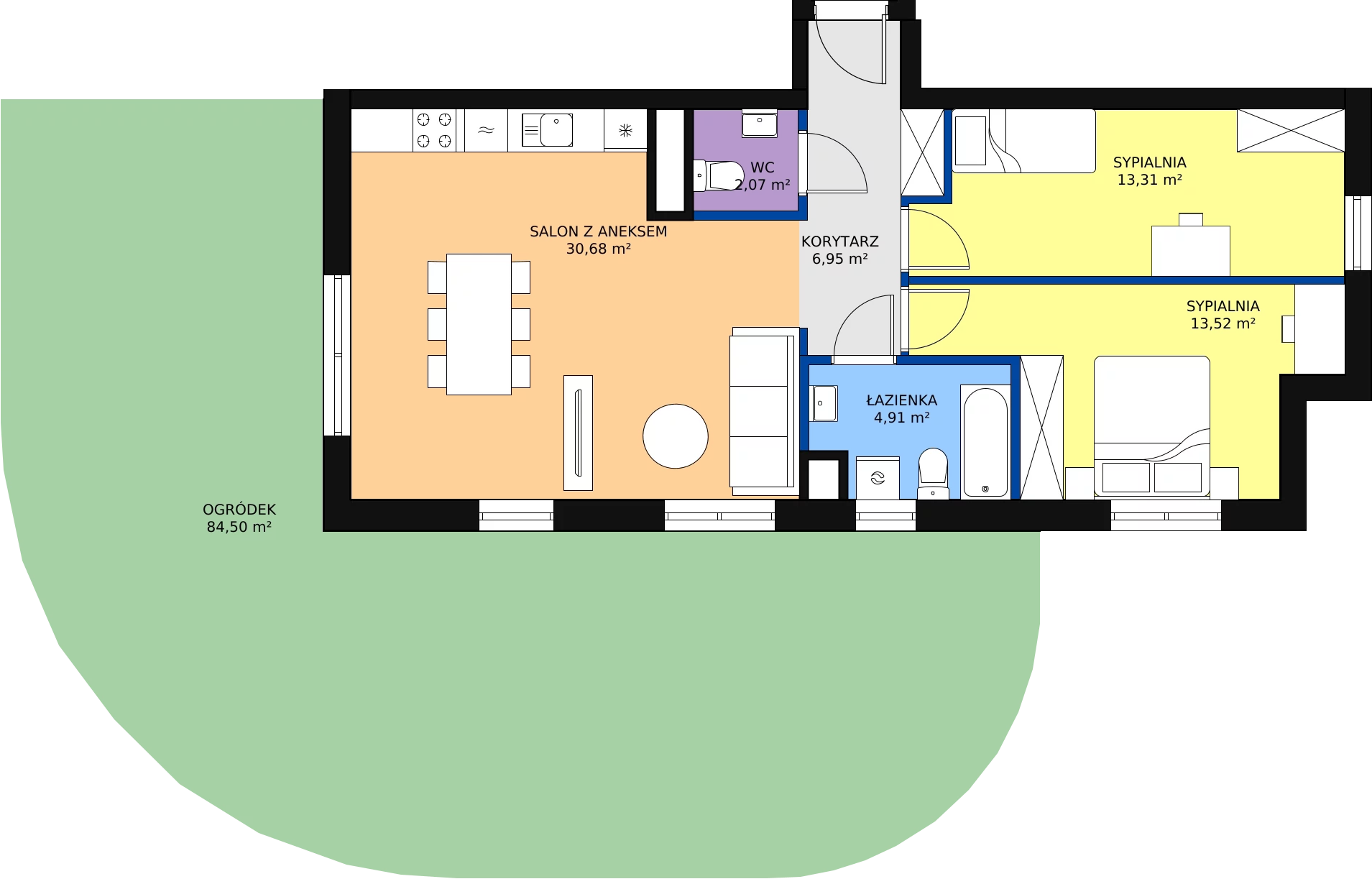 3 pokoje, mieszkanie 71,71 m², parter, oferta nr B1-01, Marcelińska 18, Poznań, Św. Łazarz, Grunwald, ul. Marcelińska 18