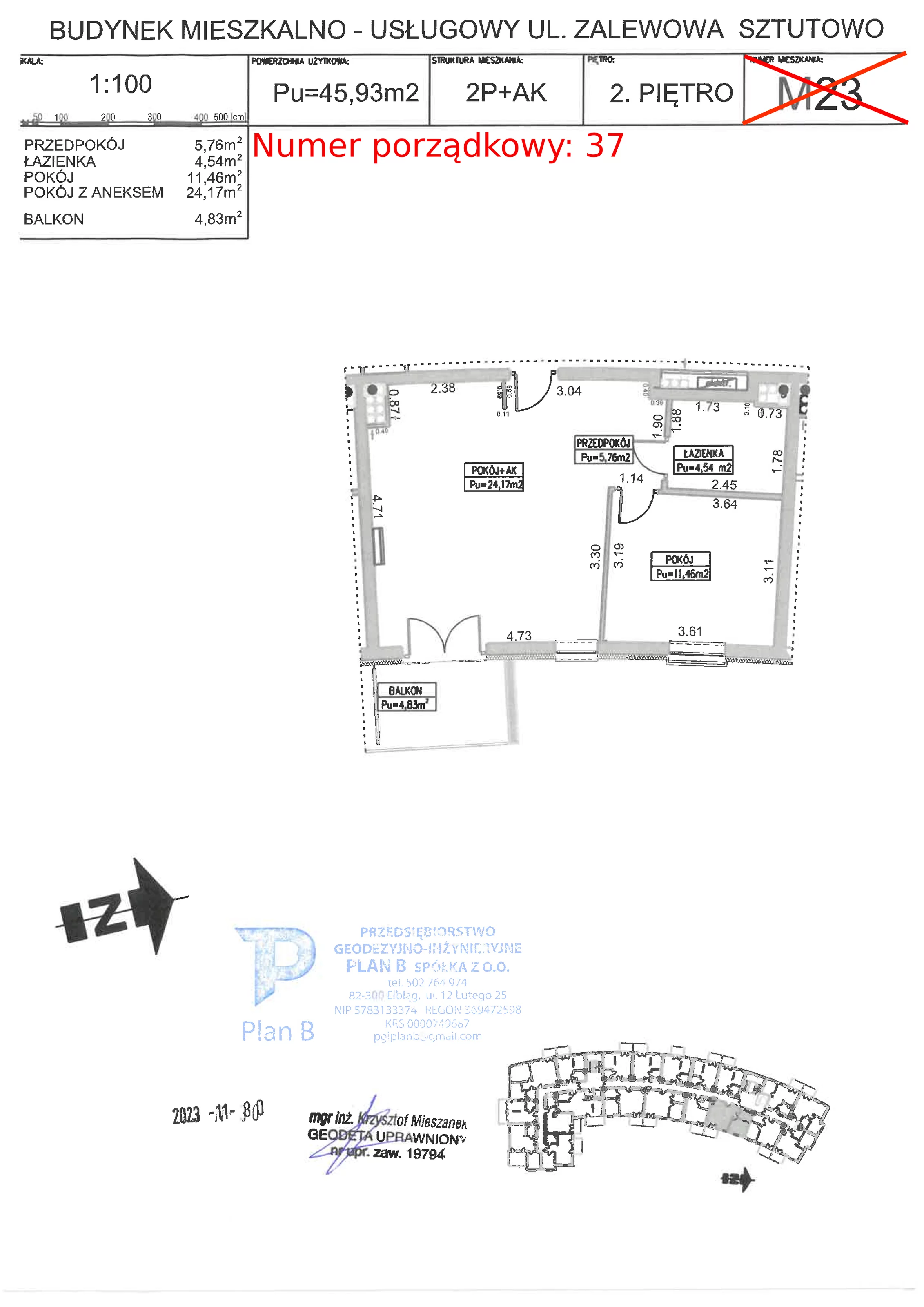 Apartament 45,93 m², piętro 2, oferta nr M.23, Perła Mierzei, Sztutowo, ul. Zalewowa